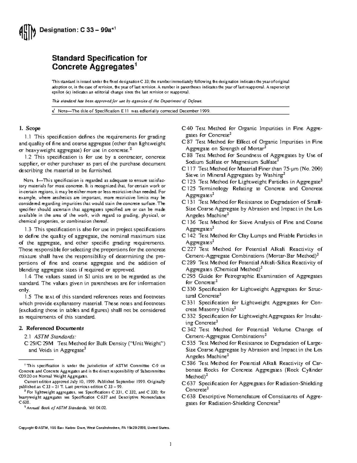 ASTM C33-99 Standard Specification for Concrete Aggregates - Studocu