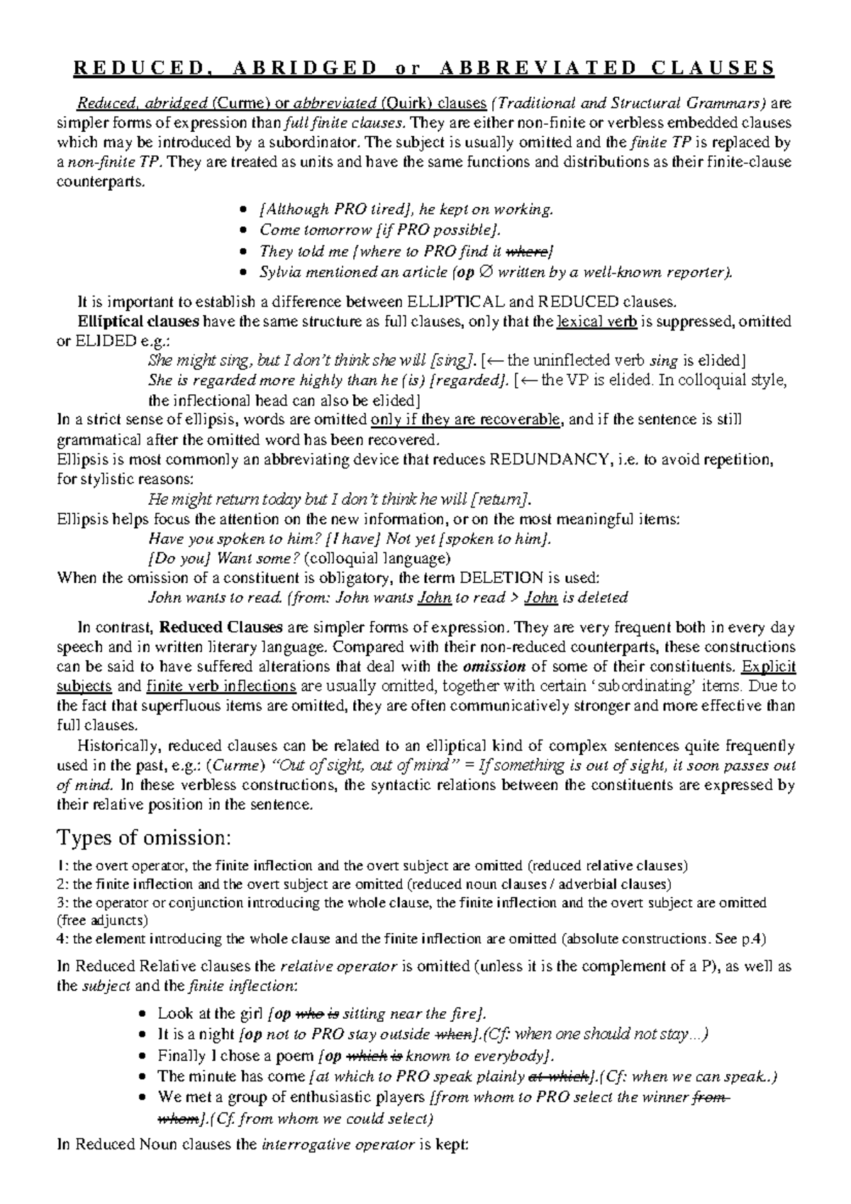 Reduced Clauses: A Study of Abridged and Elliptical Structures - Studocu