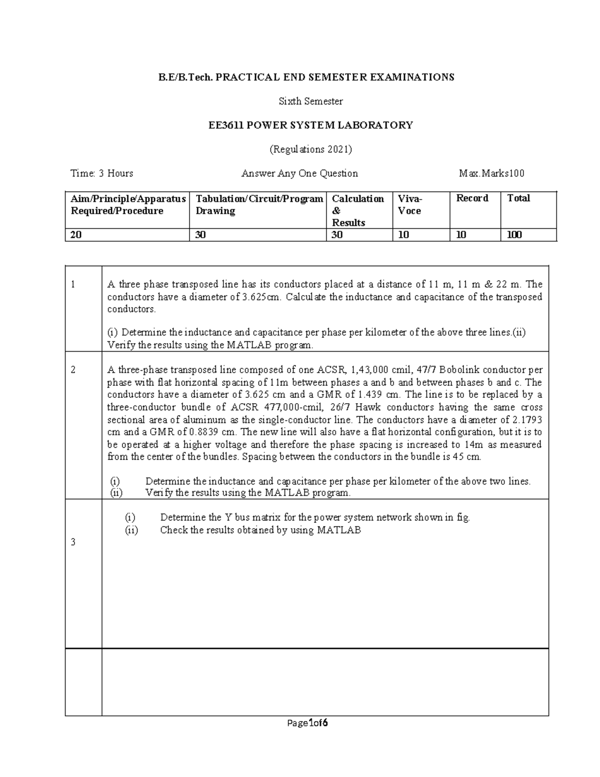 EE3611 Final Exam: Power System Laboratory Practical Guide - Studocu