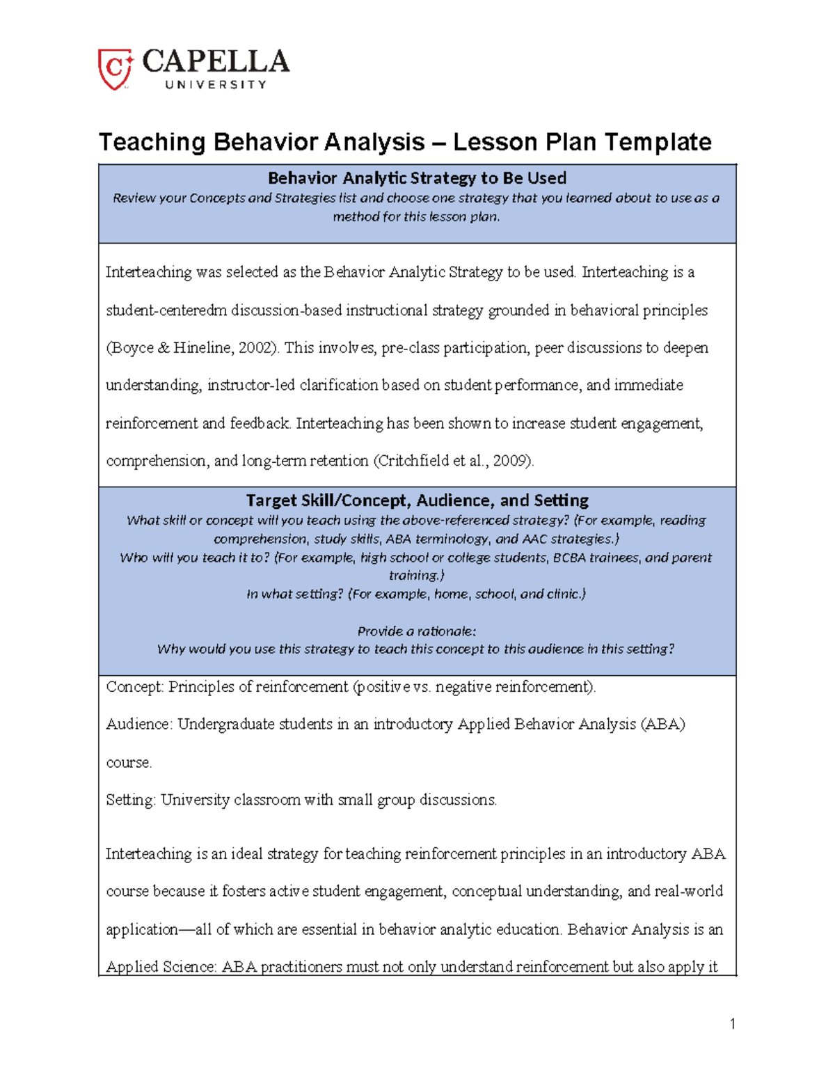 Behavior Analysis Lesson Plan: Teaching Reinforcement Principles (ABA ...