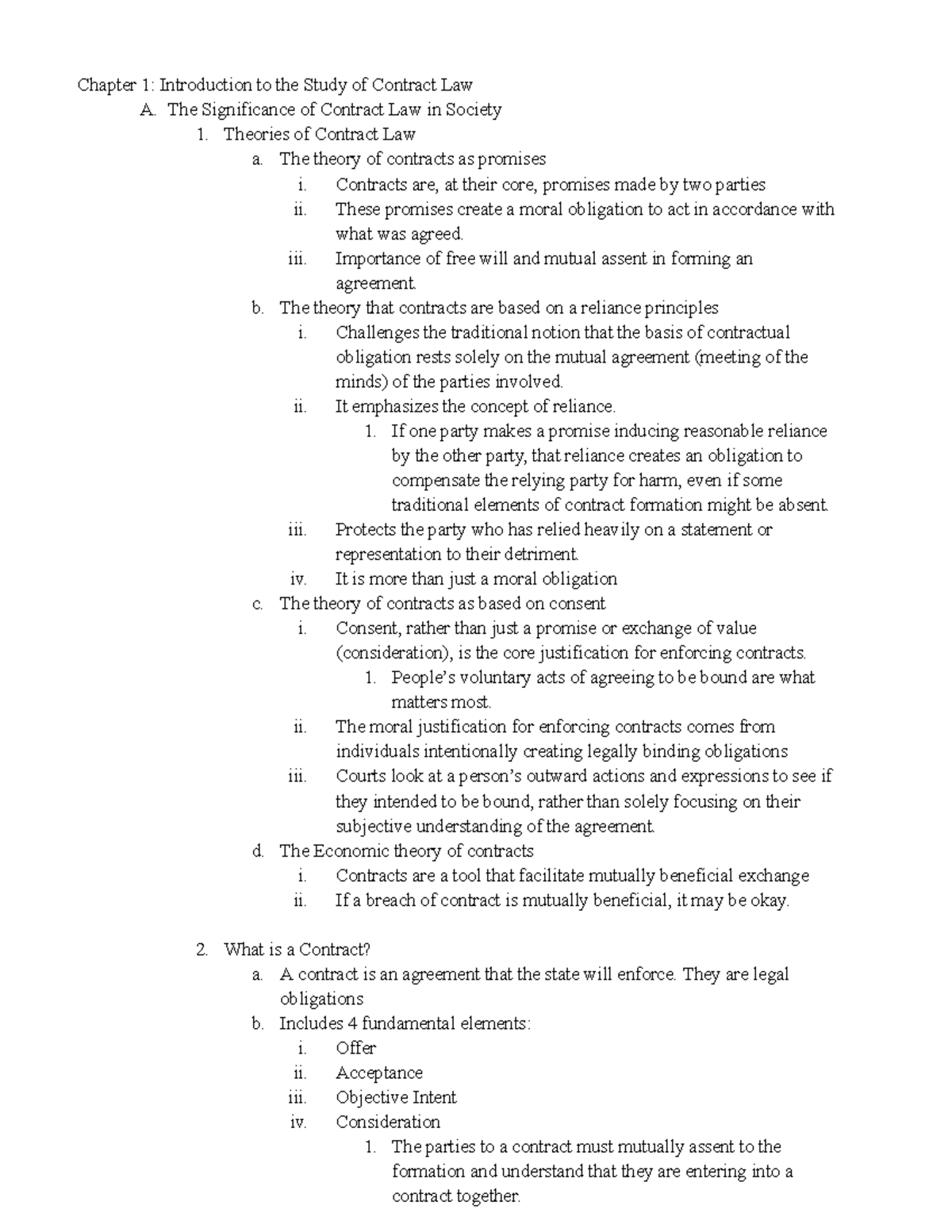 Contracts Outline - Chapter 1: Introduction to the Study of Contract ...