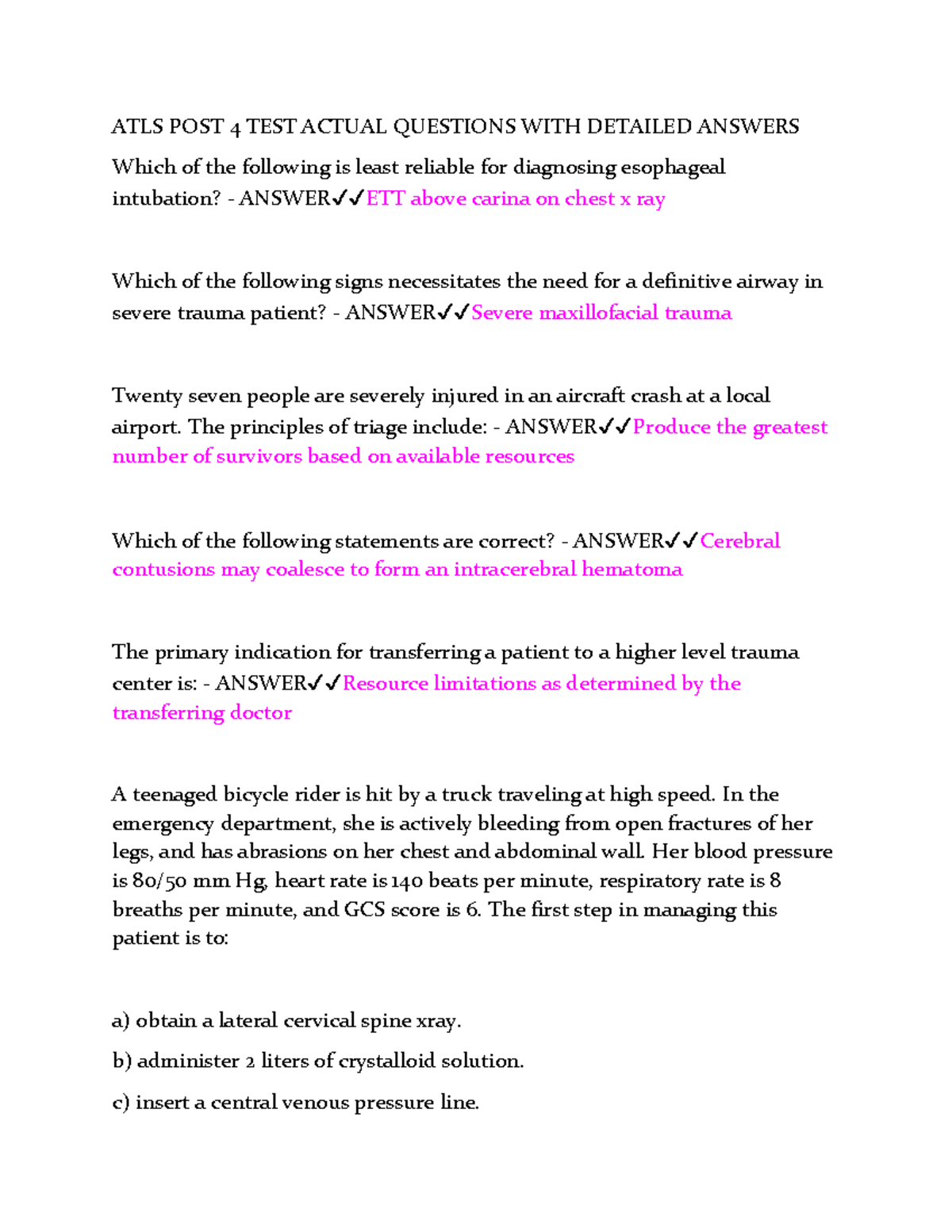 ATLS POST 4 TEST: Actual Questions & Detailed Answers - Studocu