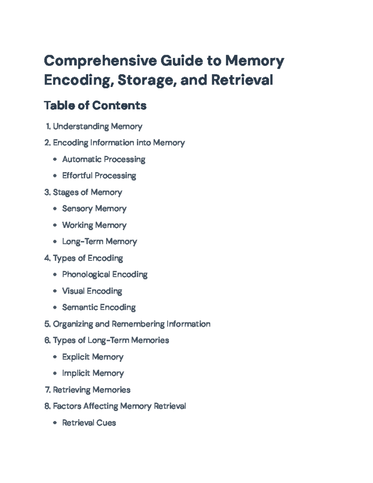 Comprehensive Memory Guide: Encoding, Storage, and Retrieval Processes ...