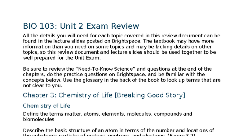 BIO 103: Comprehensive Unit 2 Exam Review Notes & Key Concepts - Studocu