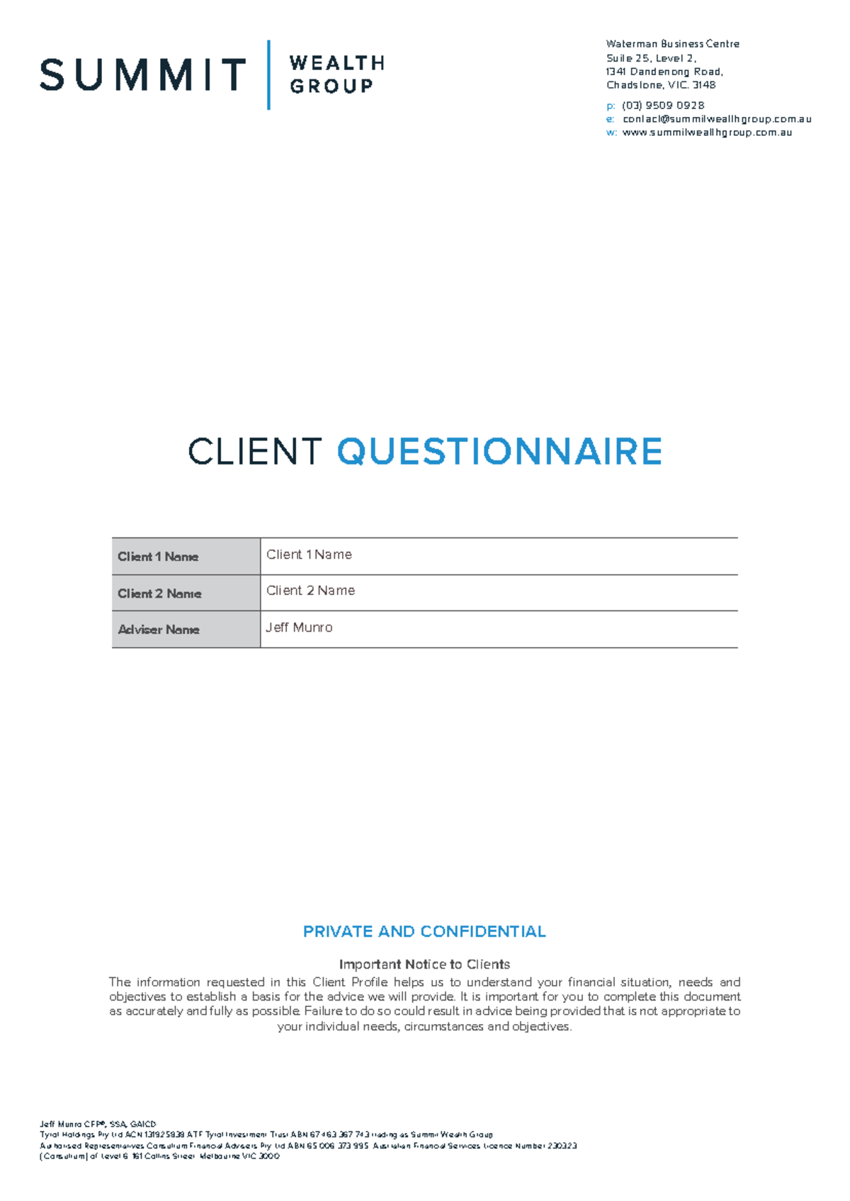 Client Questionnaire - Wealth Management Overview - Studocu