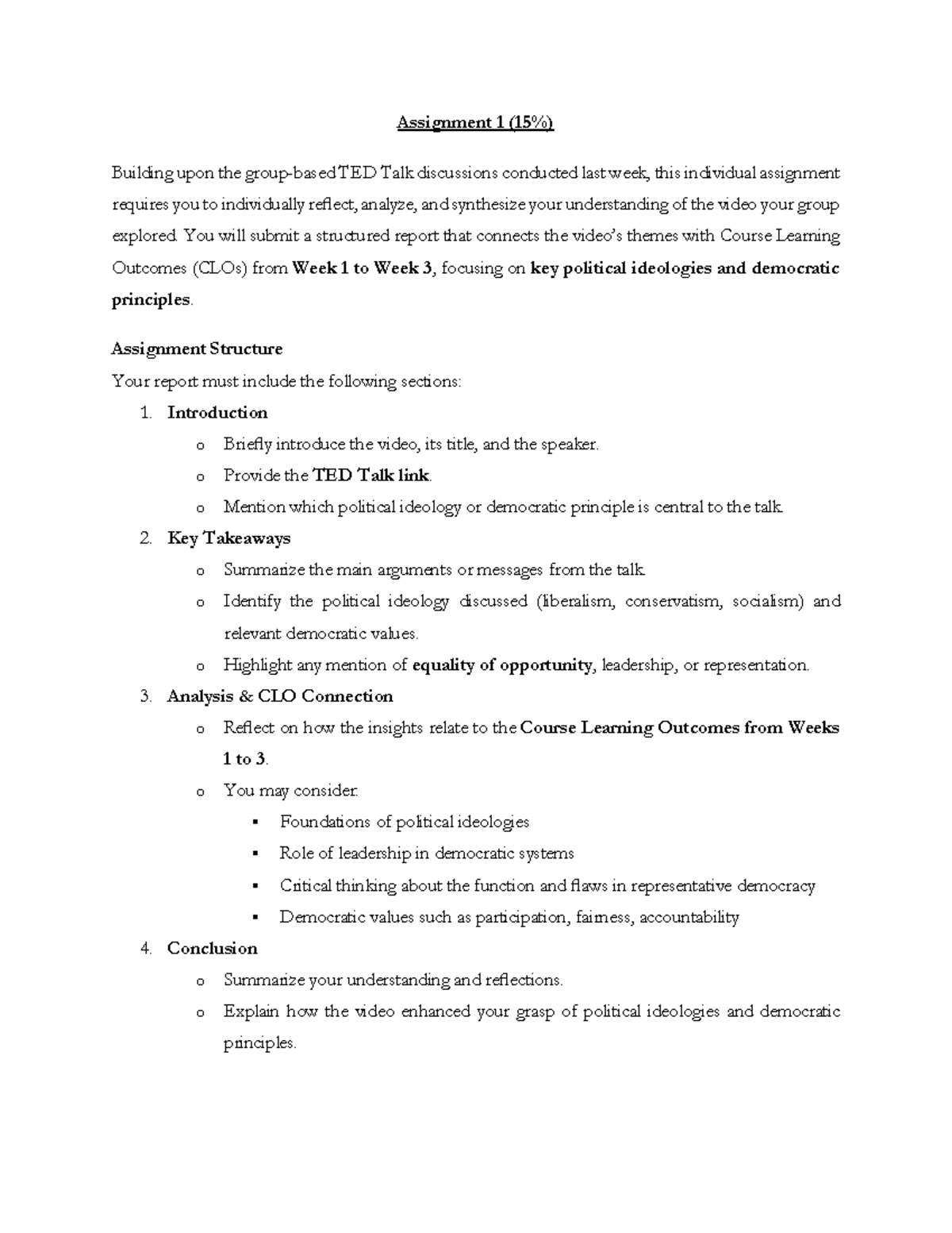 Assignment 1: Reflection on TED Talk & Political Ideologies - GED125 ...