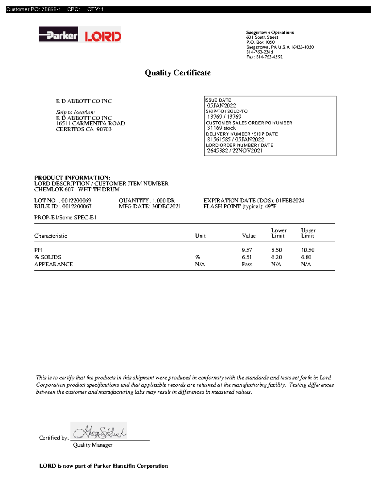 Chemlok 607 Safety Data Sheet (SDS) - R D Abbott Co Inc - Studocu