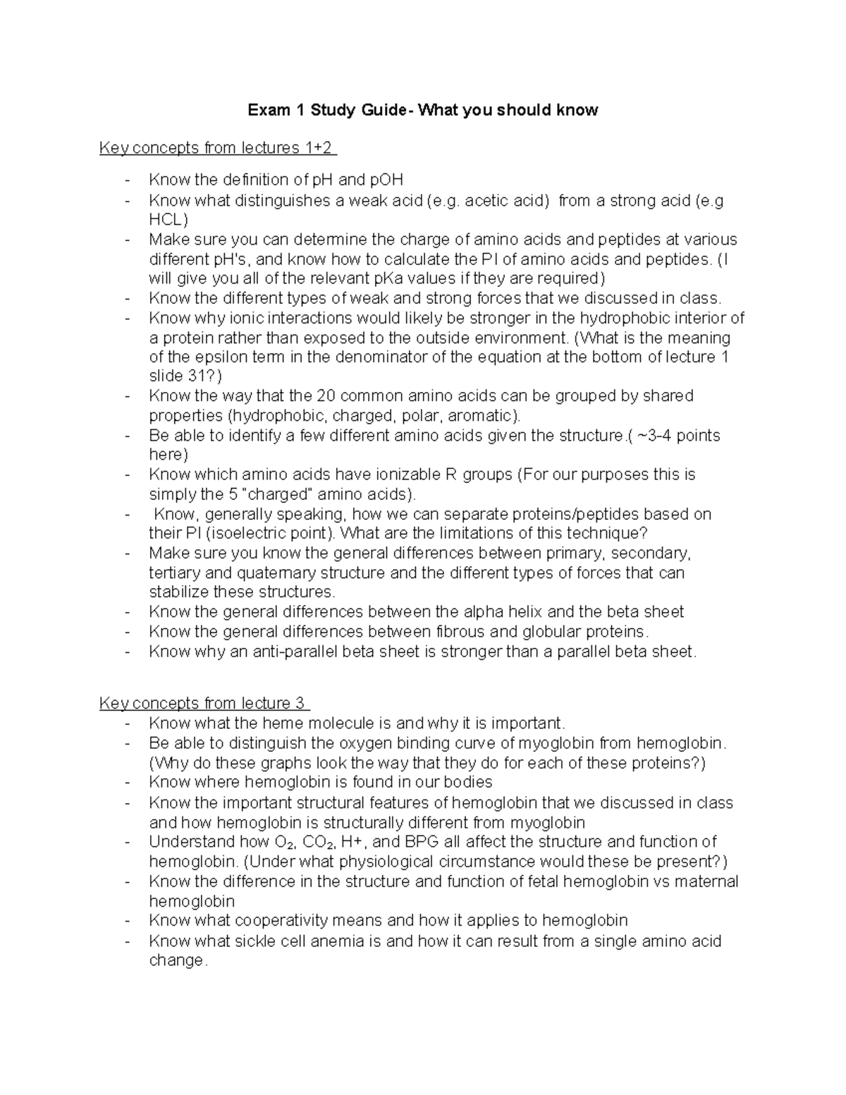 Midterm Exam Study Guide: Key Concepts in Biochemistry - Studocu