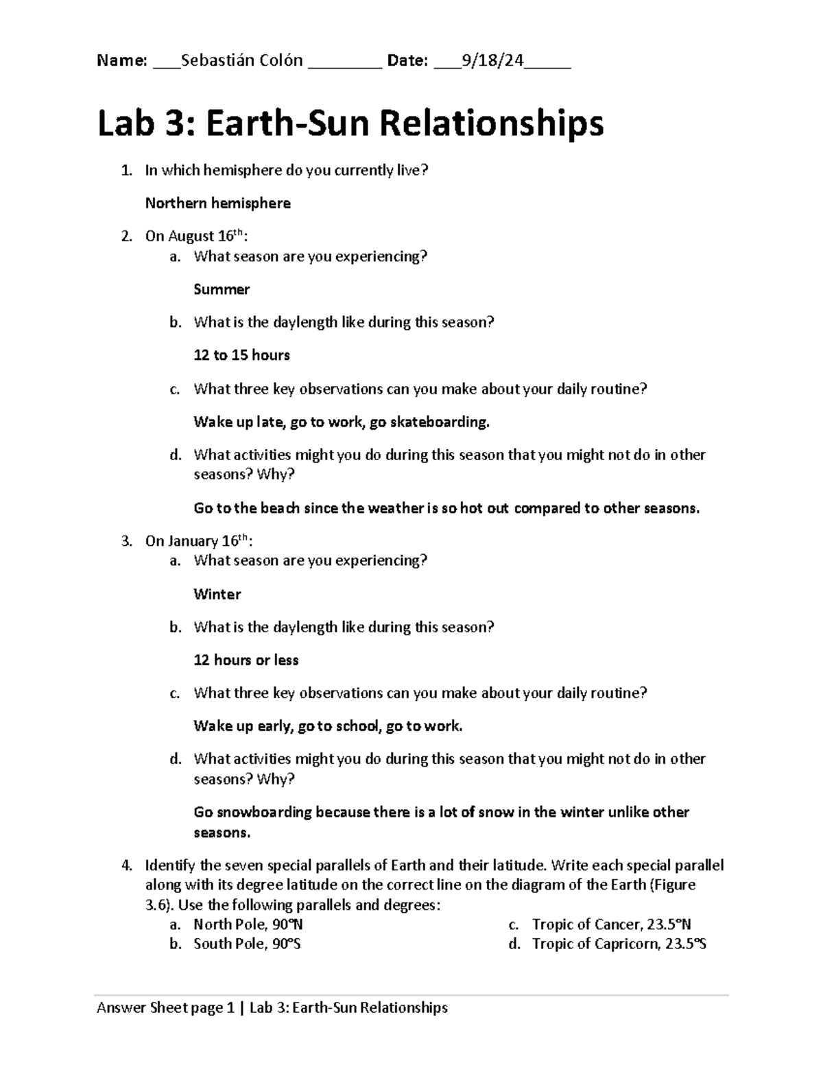 Lab 3 - Analysis of Earth-Sun Relationships and Seasonal Effects - Studocu
