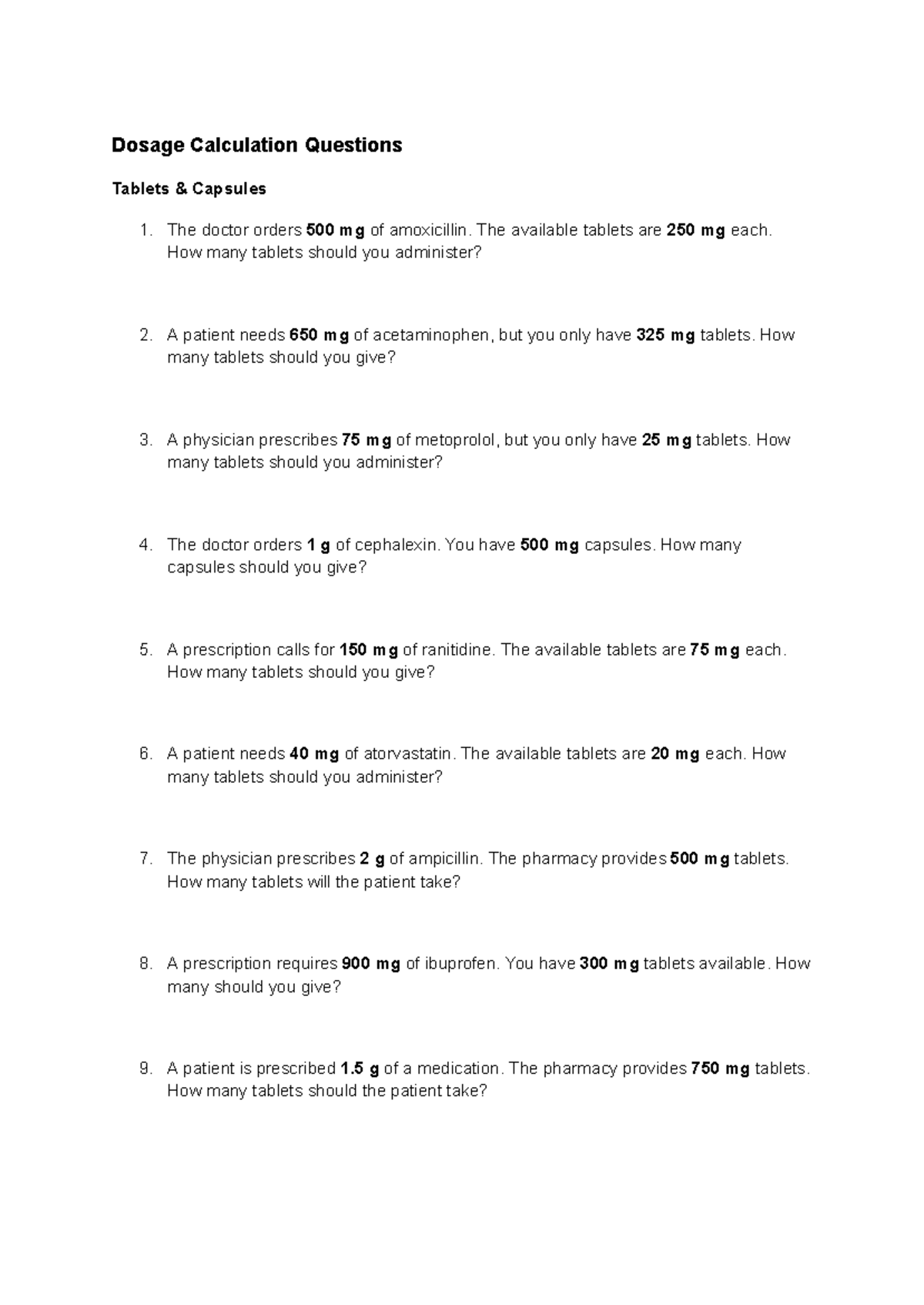 Med Math PXL: Dosage Calculation Practice Questions for Nurses - Studocu