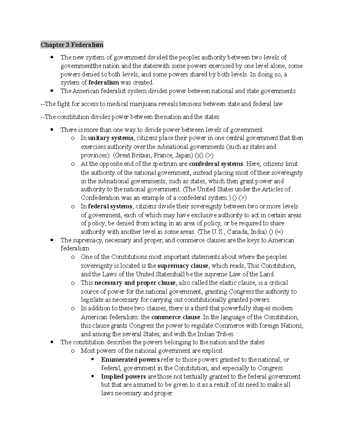 Chapter 3 Federalism: Understanding Power Dynamics in Governance - Studocu