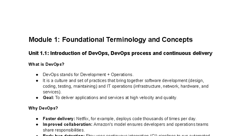 Module 1: Intro to DevOps Concepts and Continuous Delivery - Studocu