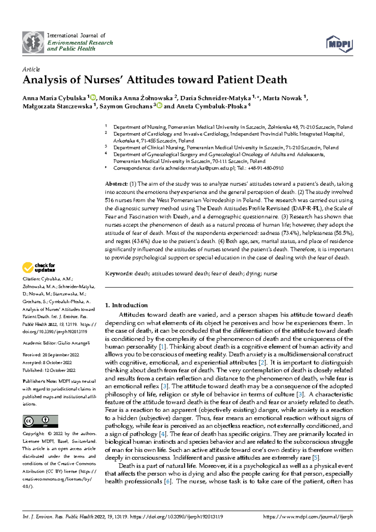 Analysis of Nurses' Attitudes Toward Patient Death: Insights from the ...