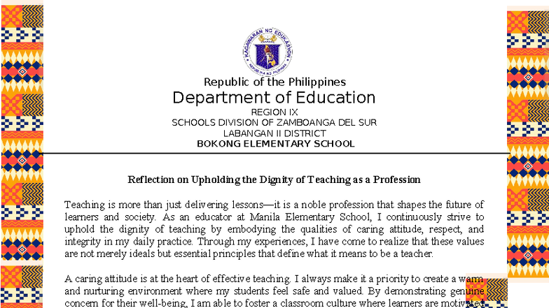 Reflection-journal entry - Republic of the Philippines Department of ...
