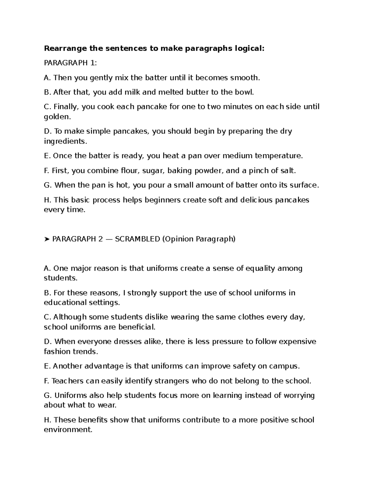 Rearranging Sentences for Logical Paragraph Structure: Exercise Notes ...