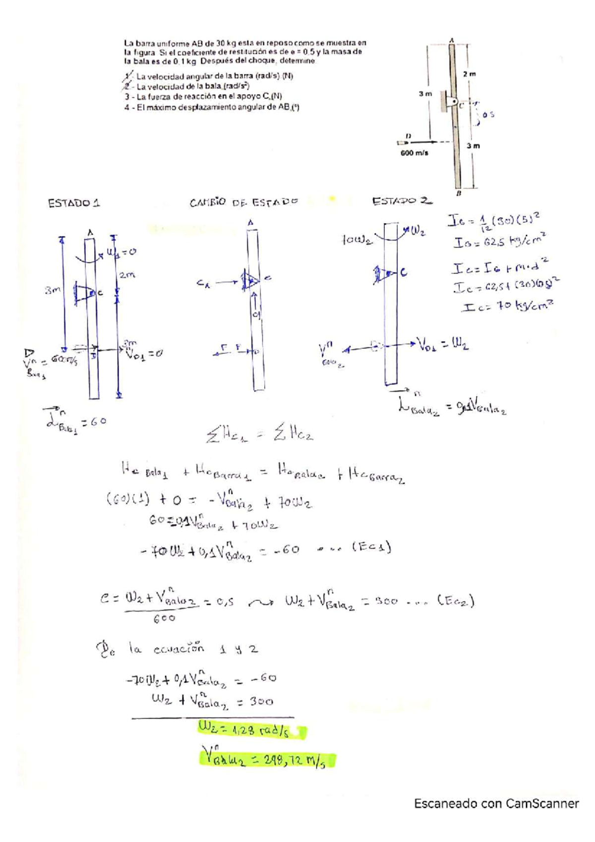 Taller Dinámica - Ejercicio Choques (30 kg, e=0.5) - Document Preview