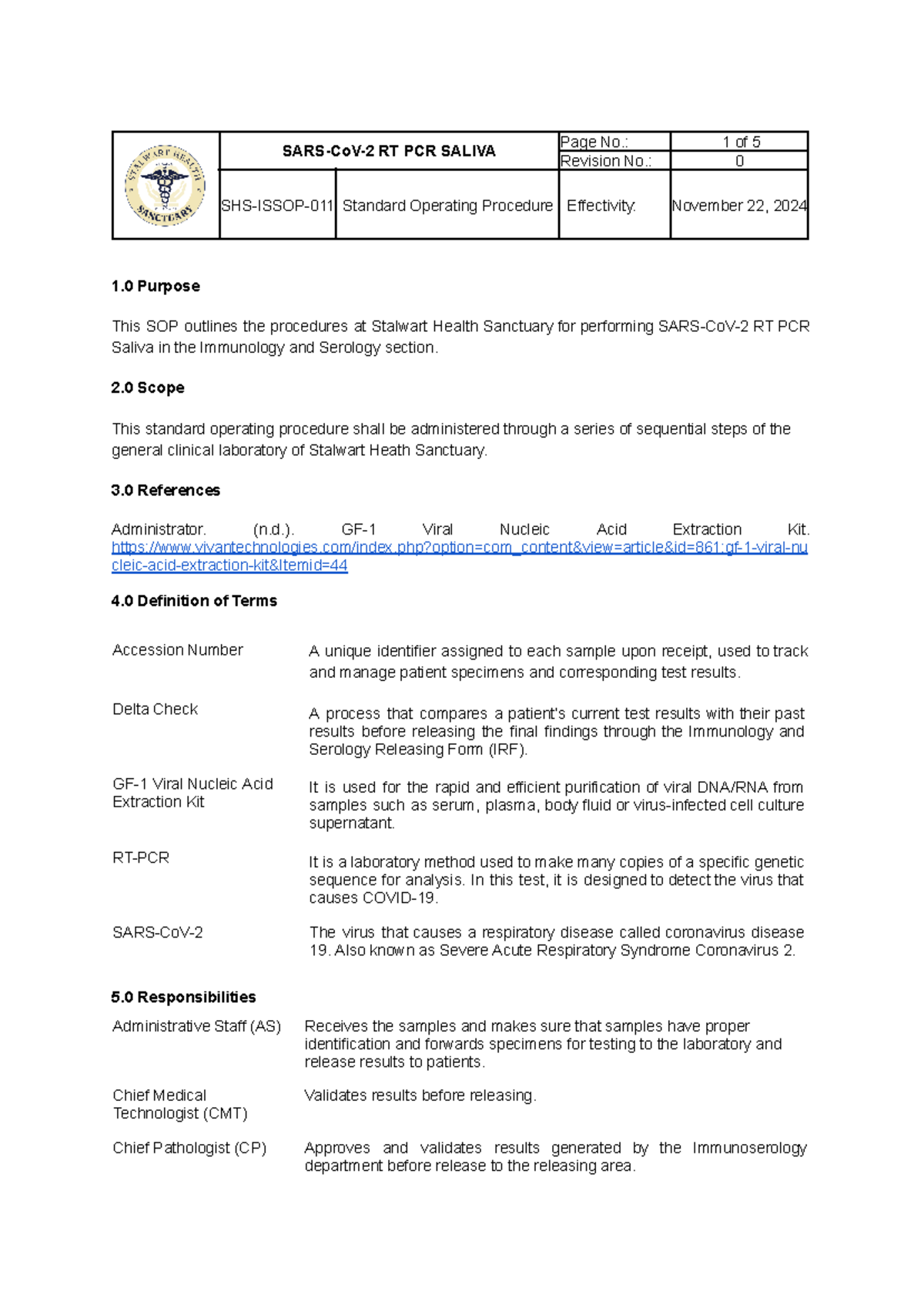 SOP SARS-Co V-2 RT PCR Saliva -IS - 1 Purpose This SOP outlines the ...