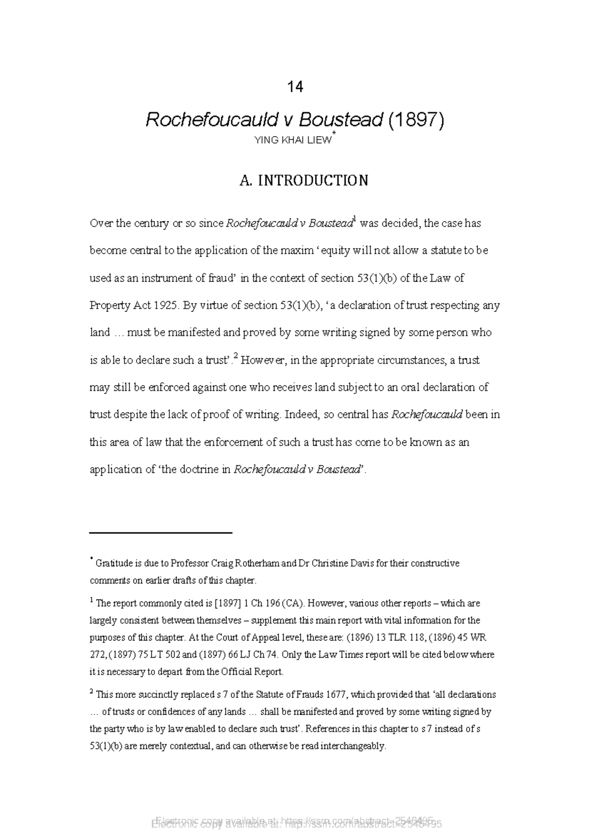 Rochefoucauld v Boustead (1897): Analyzing Trusts and Legal Doctrines ...