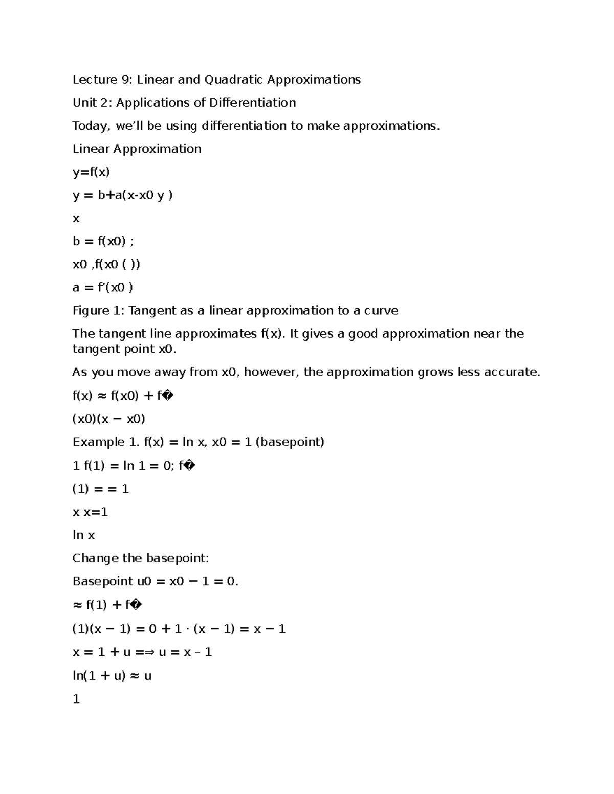 Lecture 9, 10, 11 - In depth notes - Lecture 9: Linear and Quadratic ...