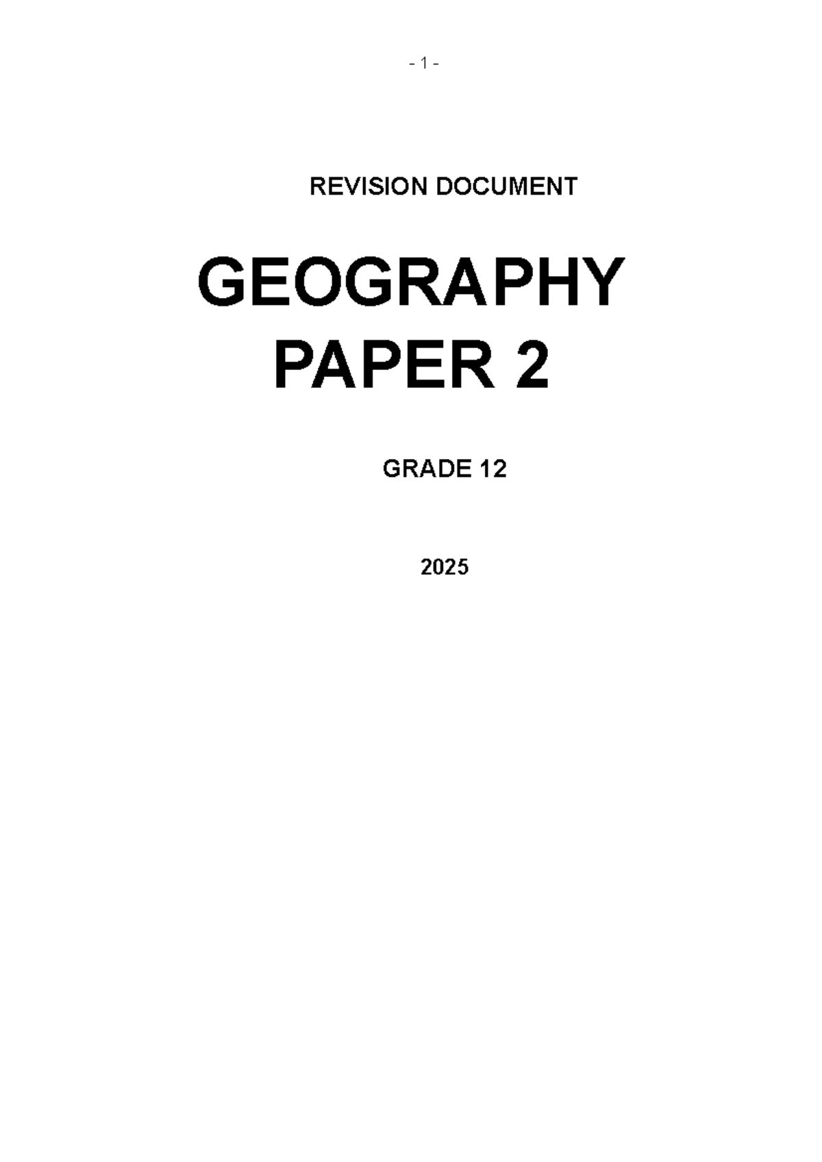 GEOGRAPHY PAPER 2 GRADE 12 2025 REVISION: RURAL & URBAN SETTLEMENTS ...
