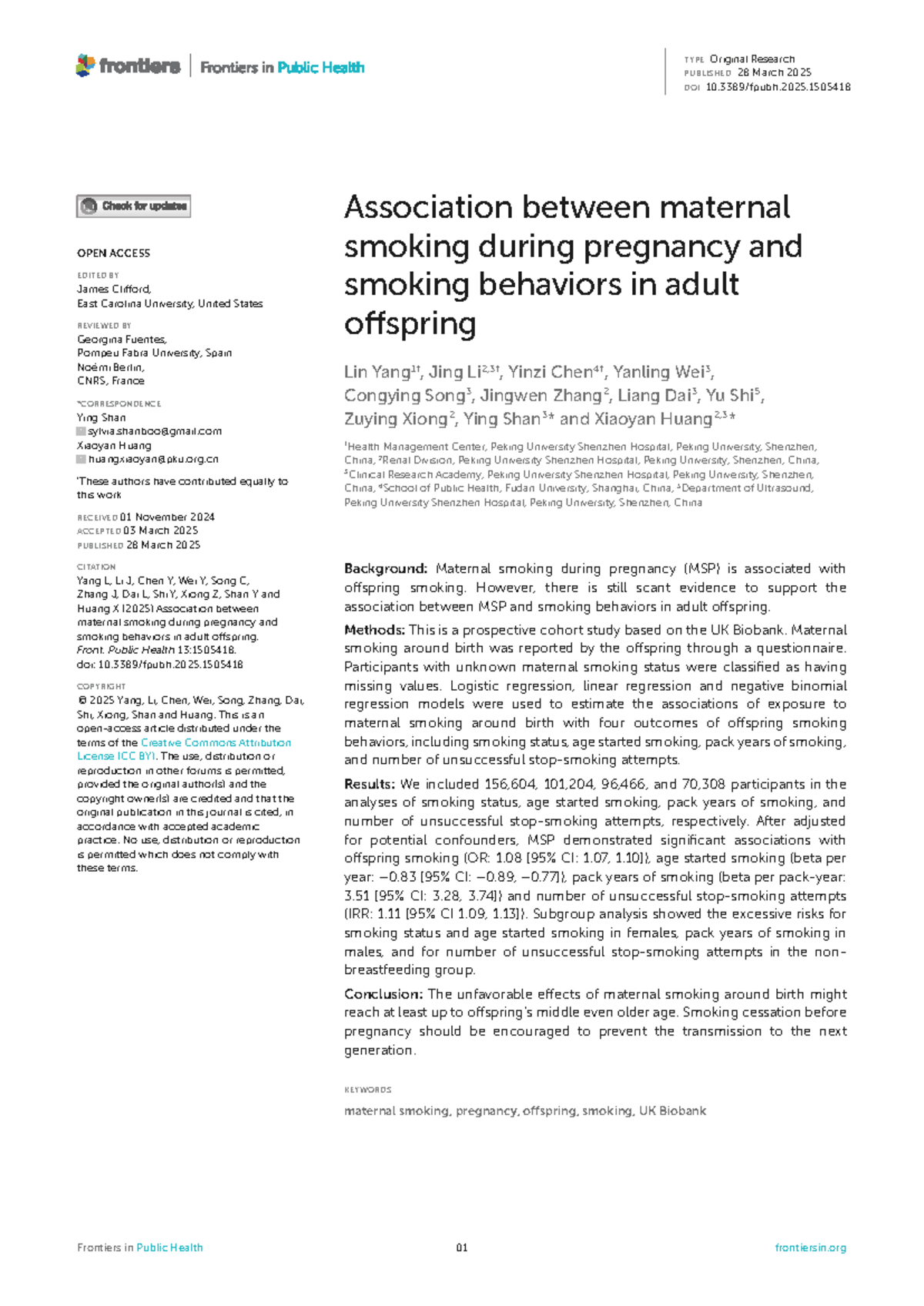 Association Between Maternal Smoking During Pregnancy and Offspring ...