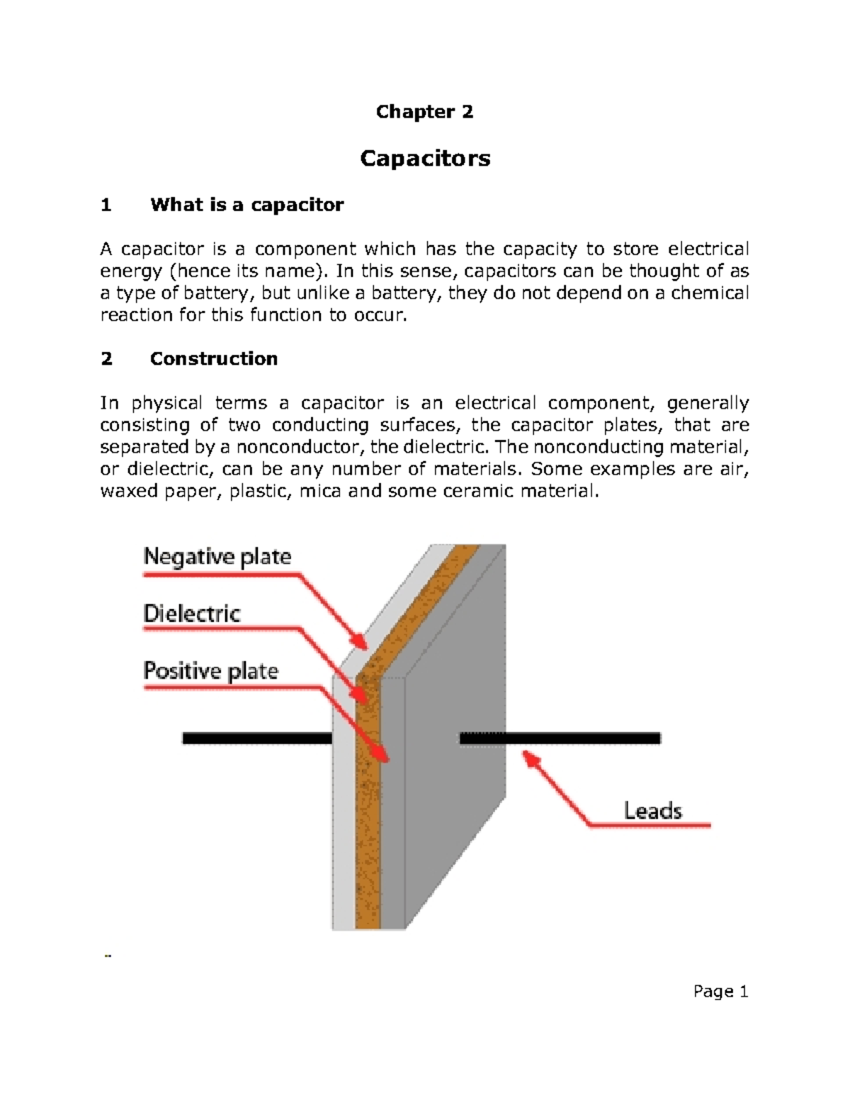 Chapter 2 - Capacitors - Notes - Chapter 2 Capacitors 1 What is a ...
