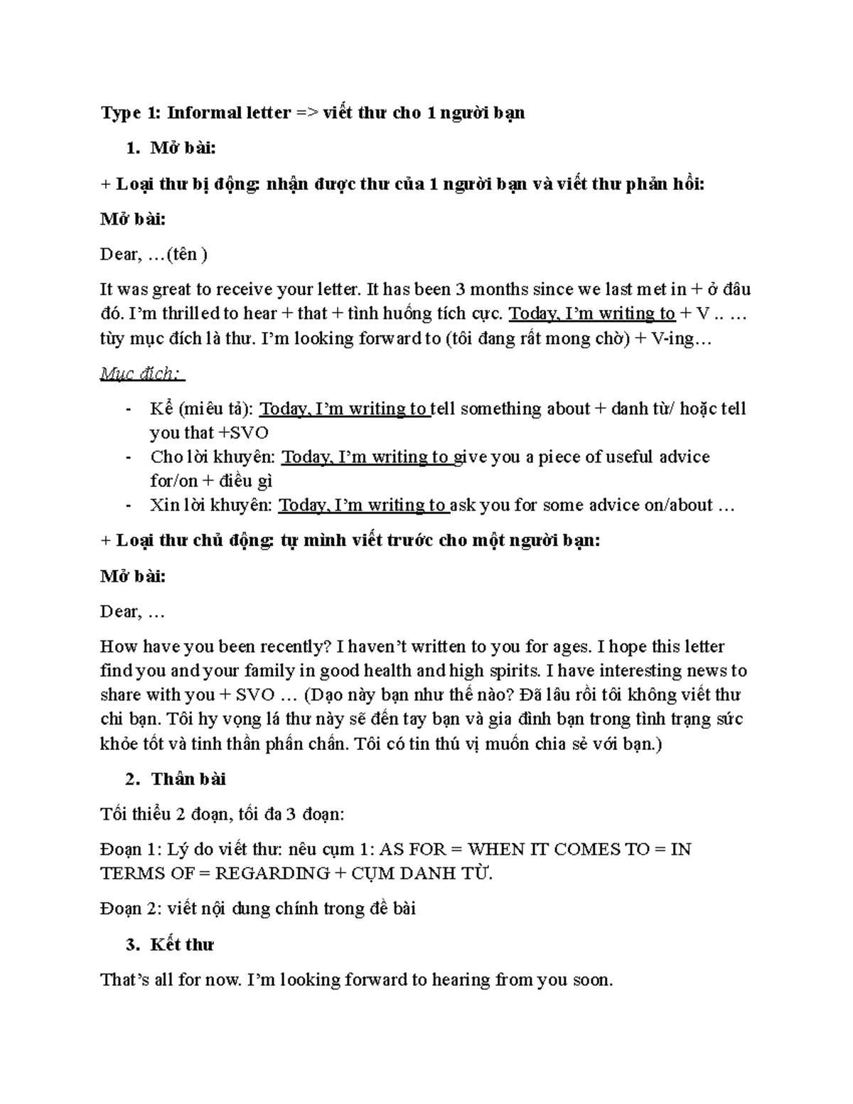Type 1: Informal Letter Writing Guide for Friends - Studocu