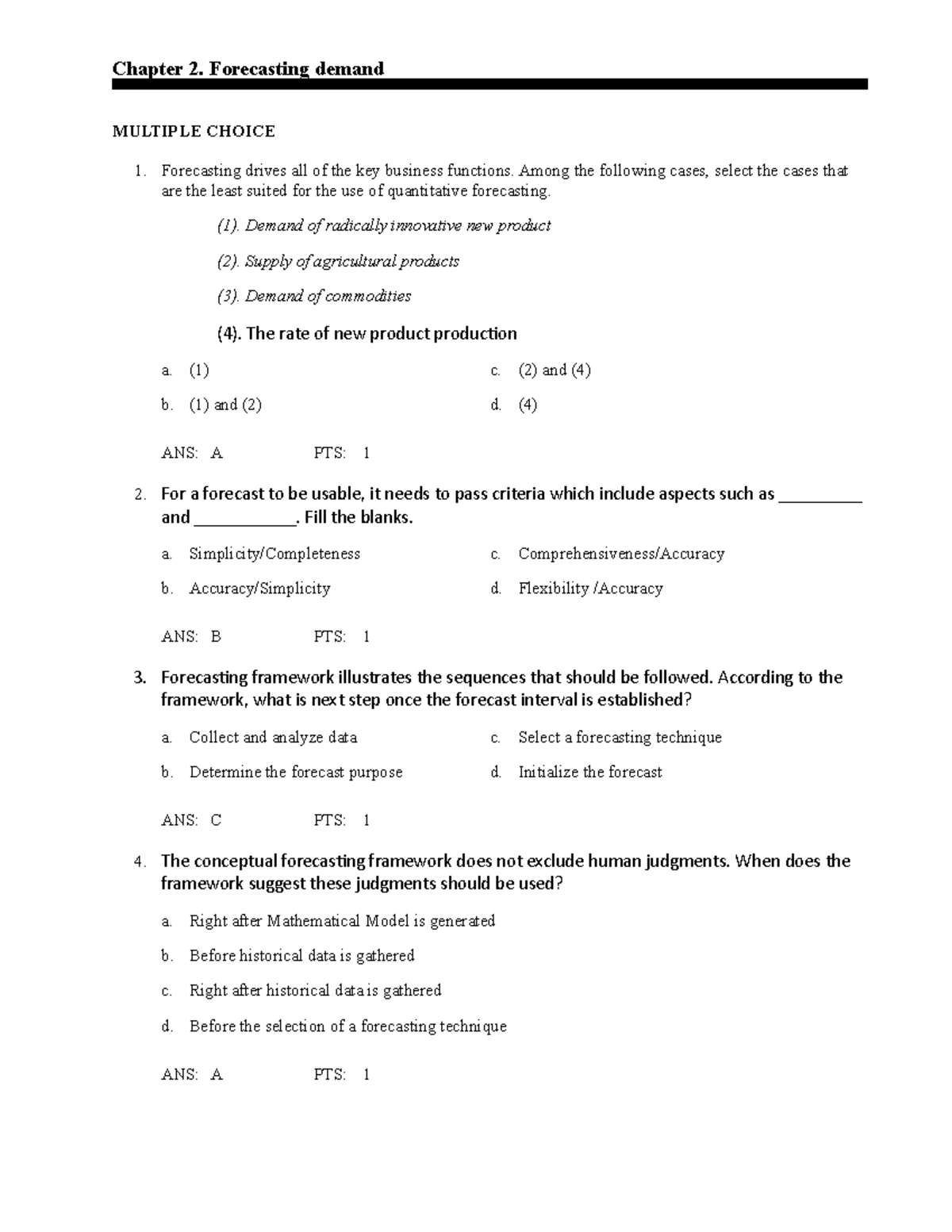 Chapter 02 - Demand Forecasting Exam Review - Studocu