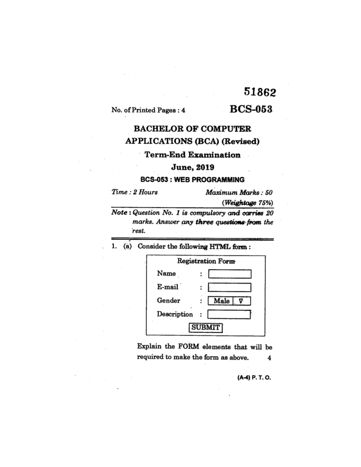 web programming question paper 2020 - 51862 No. of Printed Pages : 4 ...
