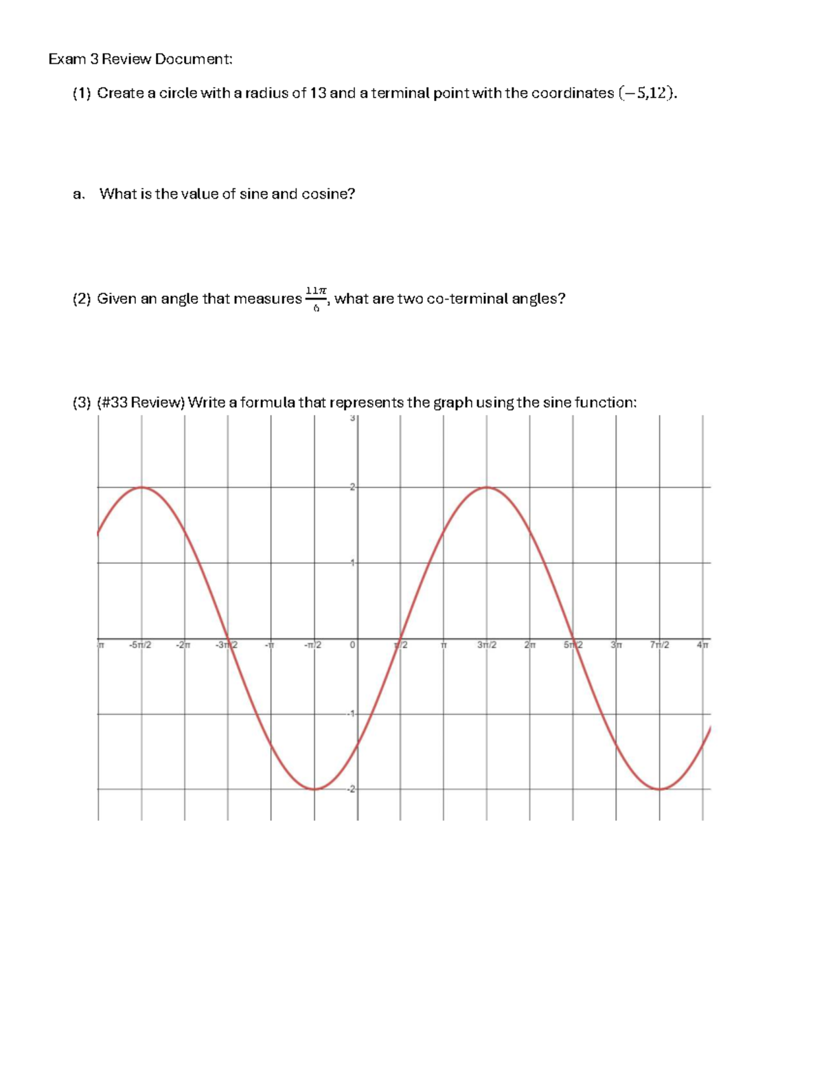 Exam 3 Review: Trigonometry & Circular Motion Concepts and Problems ...