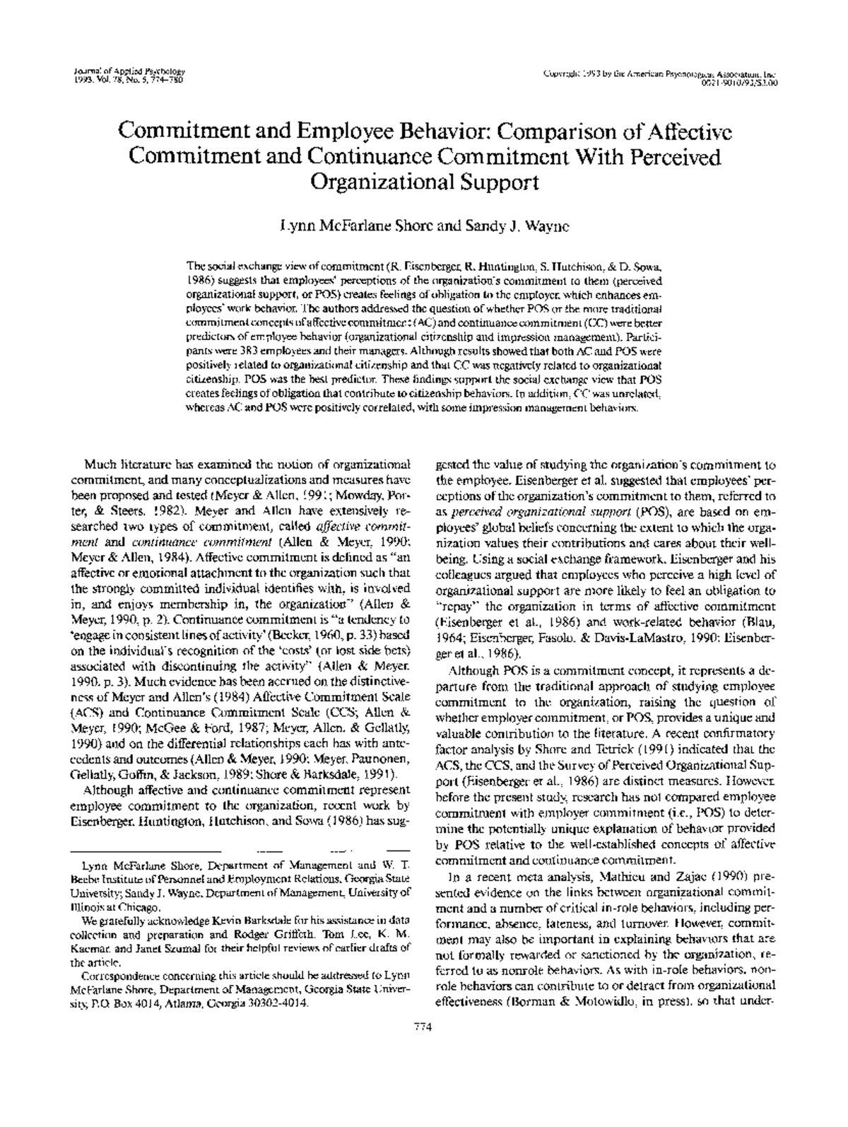 Commitment and Employee Behavior: A Study on Affective vs. Continuance ...