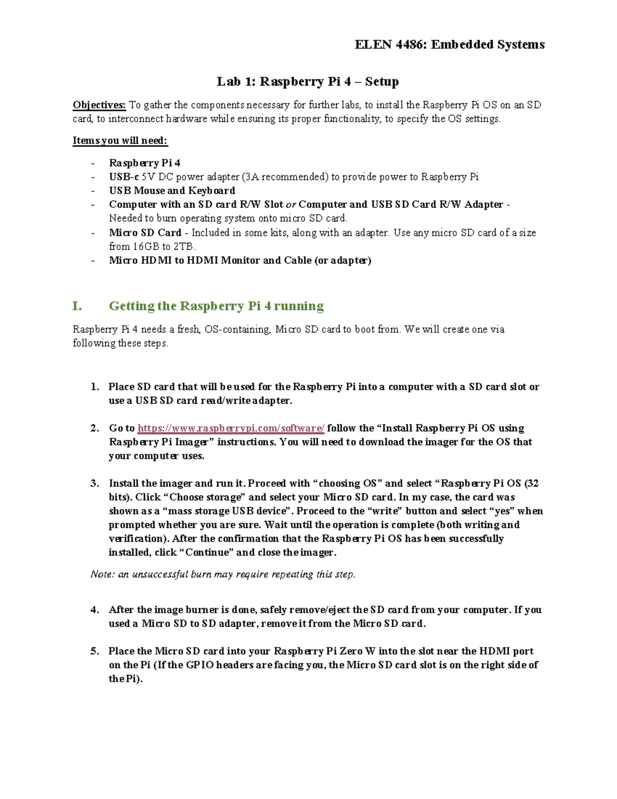 ELEN 4486: Lab 1 - Raspberry Pi 4 Setup Instructions - Studocu
