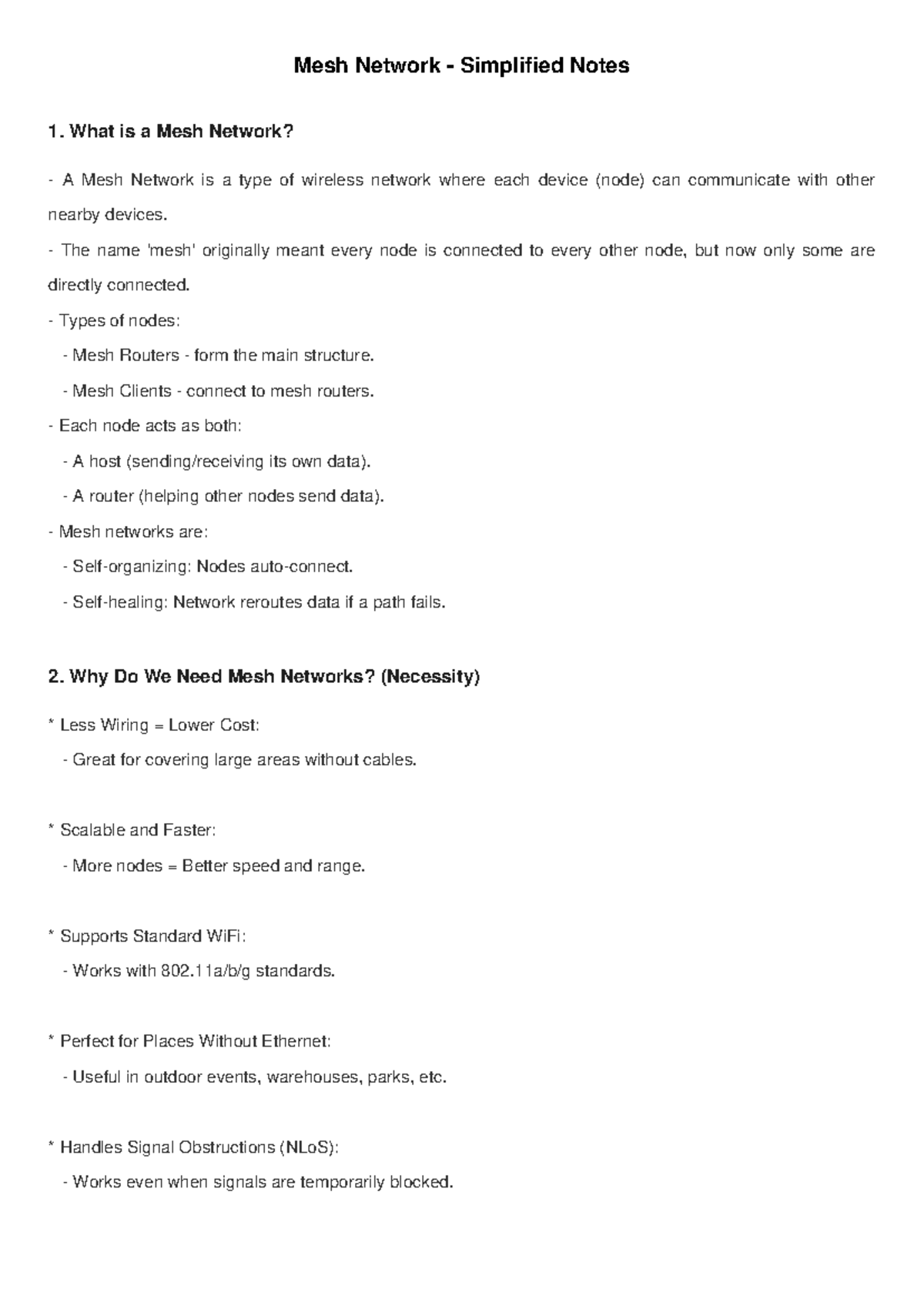 Mesh network notes - simplified overview and key concepts - Studocu