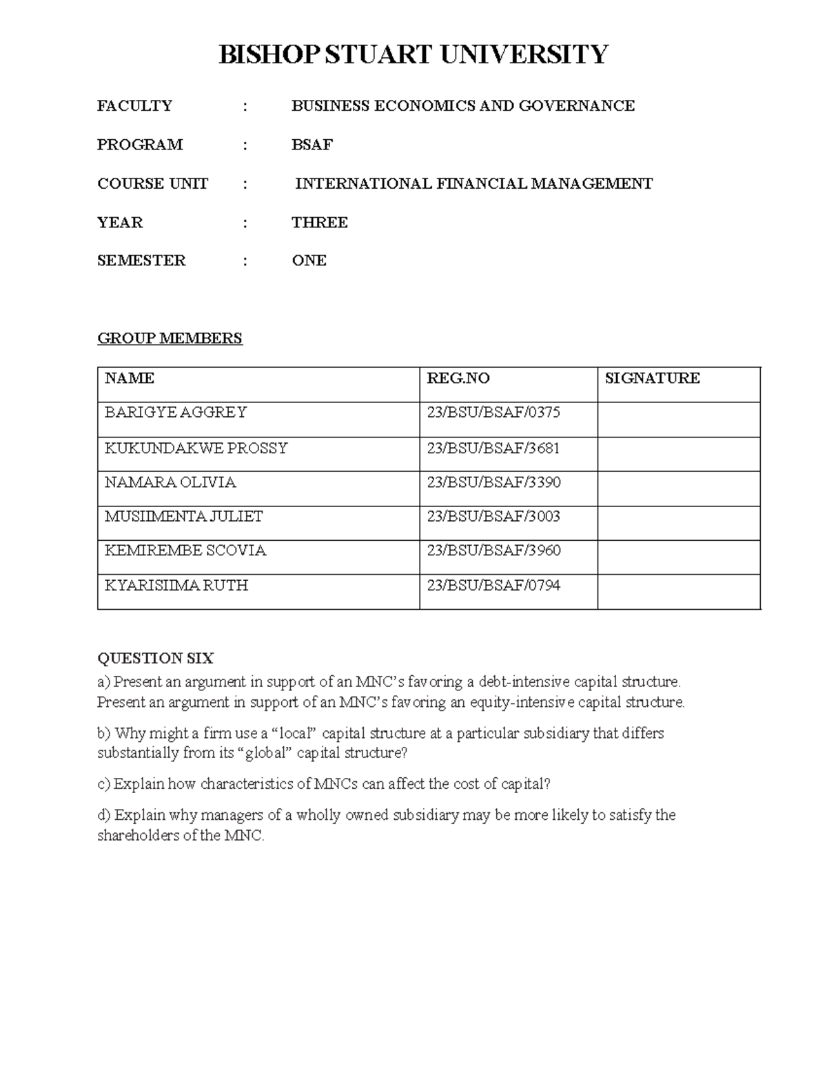 International Finance Management - Group Discussion Notes (BSAF) - Studocu