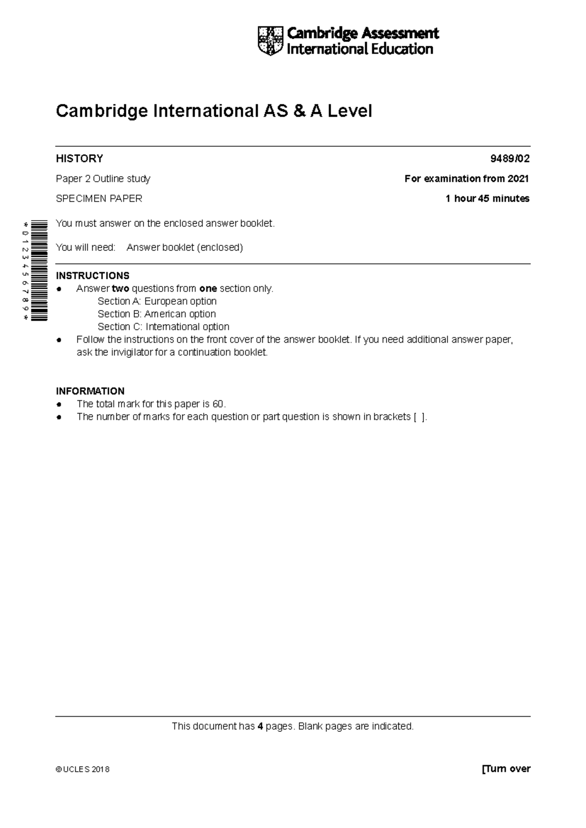 A Level History 9489/02 Paper 2 Outline for 2021 Examination - Studocu