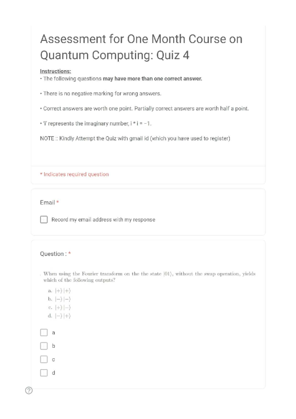 Quantum Computing (QC101): Quiz 4 Assessment Instructions and Questions ...