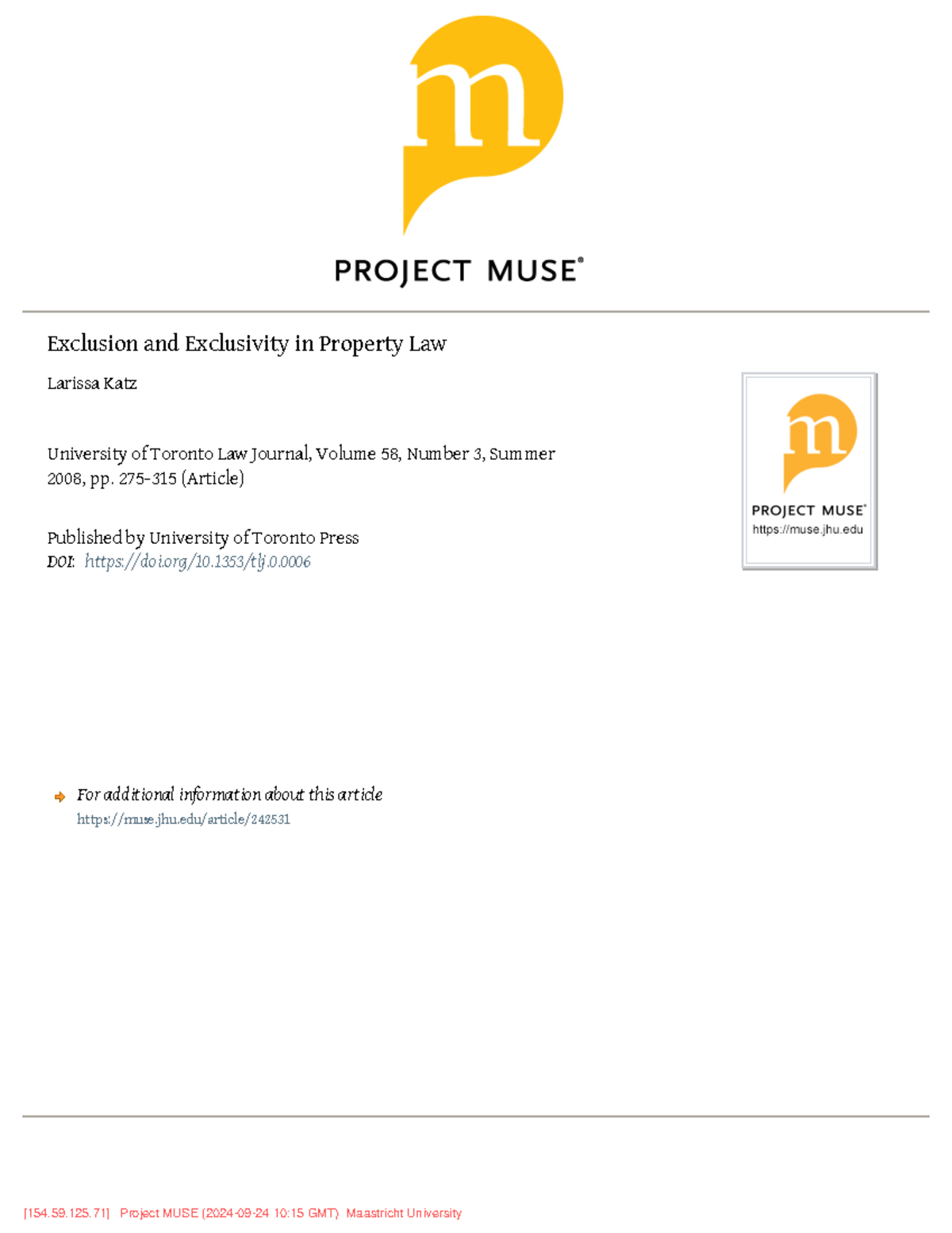 Exclusion and Exclusivity: Understanding Ownership in Property Law ...