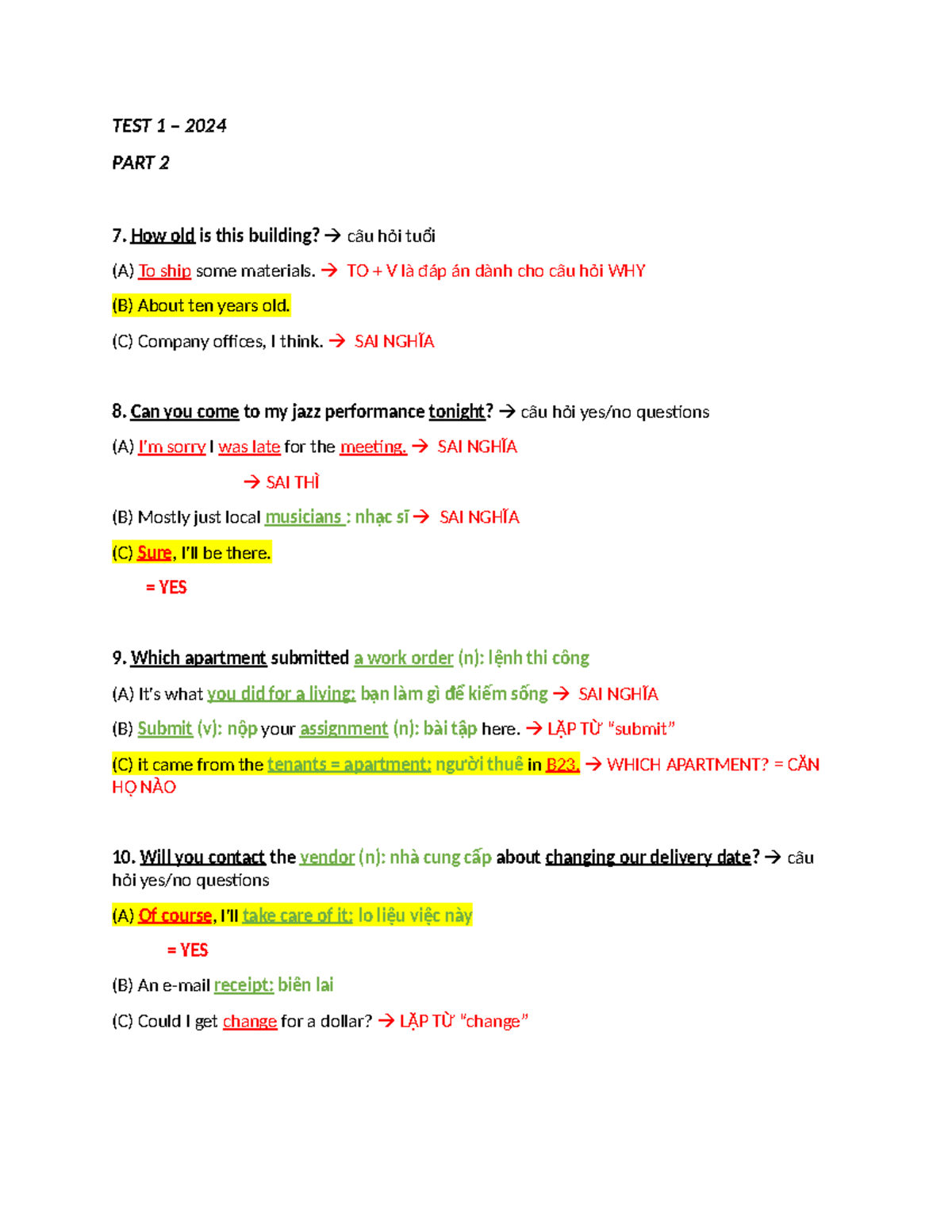 TEST 1 – 2024: Part 2 Question Analysis and Answers - Studocu