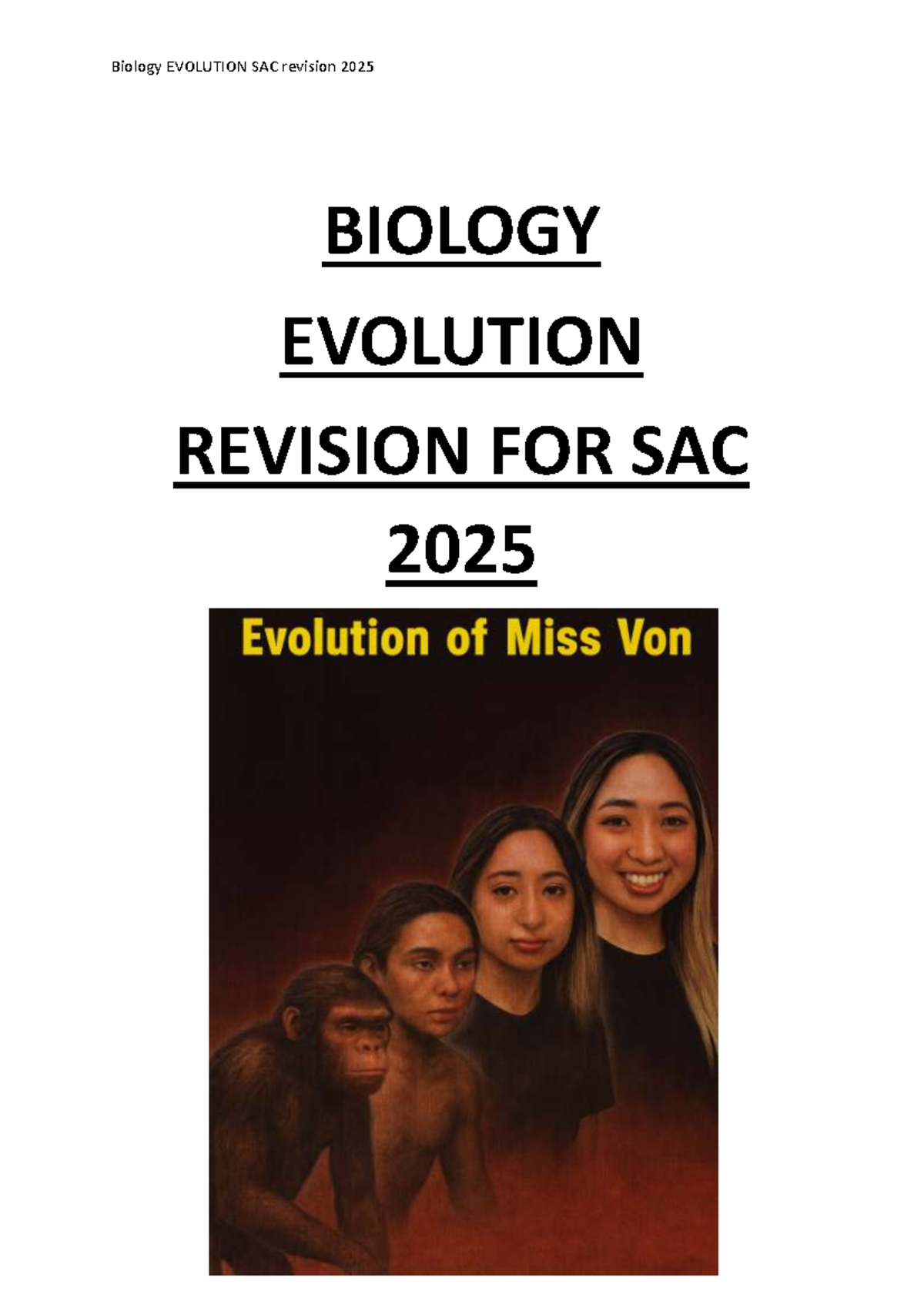 Biology EVOLUTION SAC Revision 2025: Key Concepts and Insights - Studocu