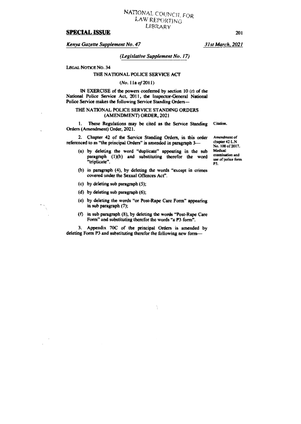 P3 FORM: National Police Service Medical Examination Report 2021 - Studocu