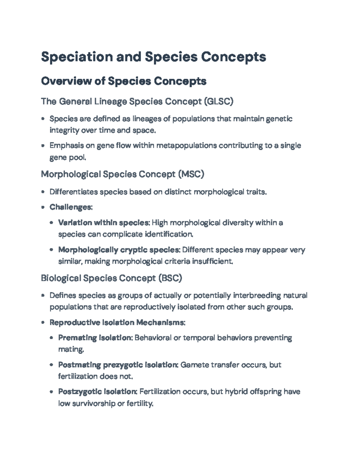 Speciation Concepts and Mechanisms: An Overview of Species Definition ...