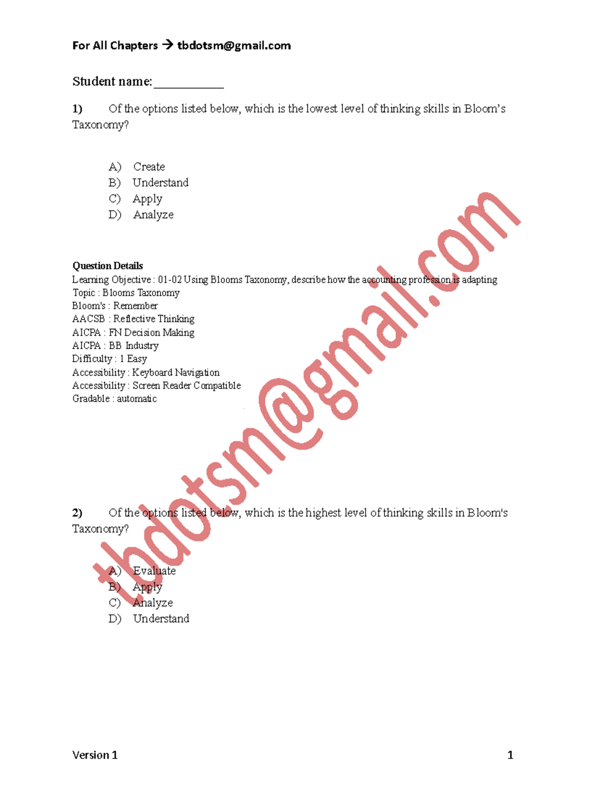 Quiz Questions on Bloom's Taxonomy & AMPS Model in Data Analytics for ...