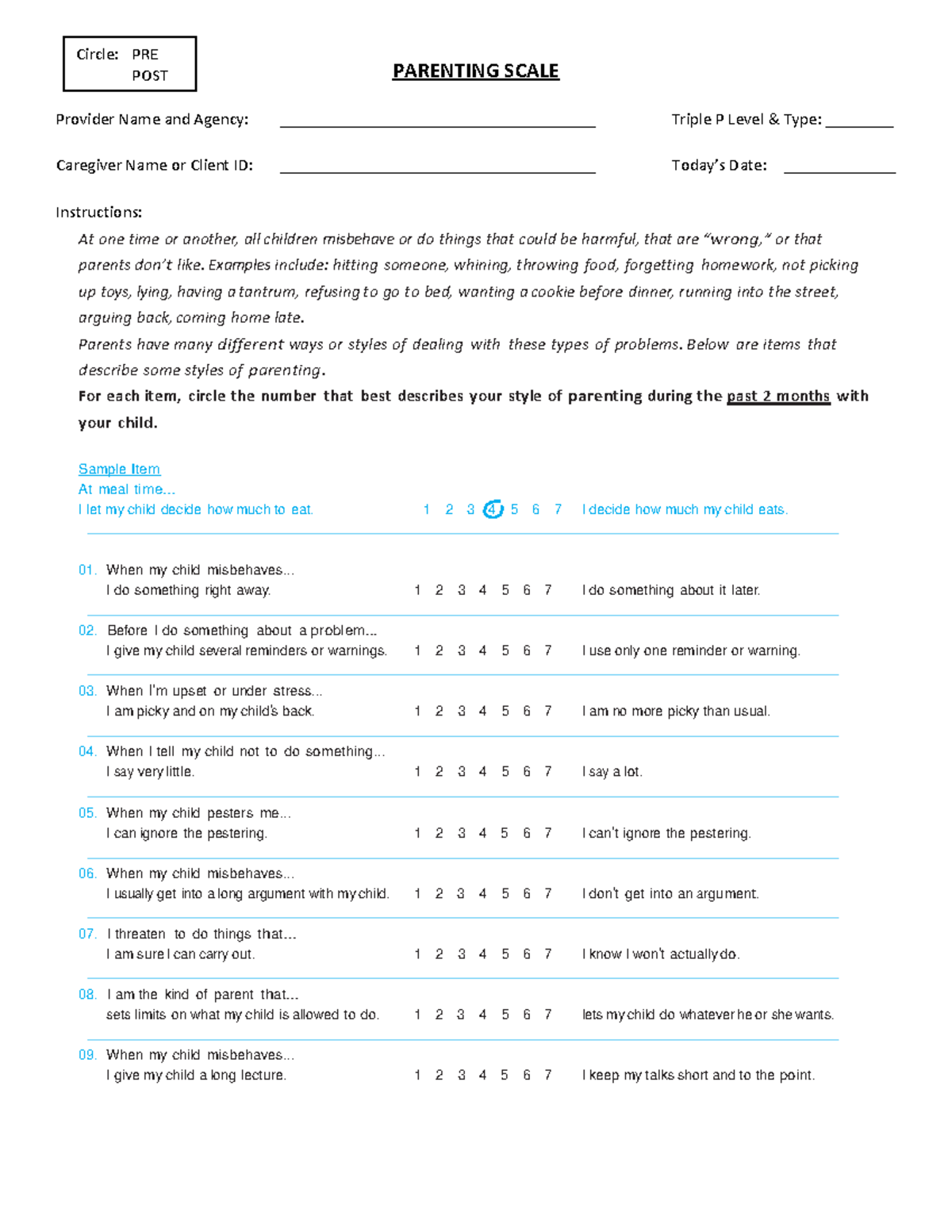 Level 4 Parenting Scale: Pre-Post Assessment Guide - Studocu