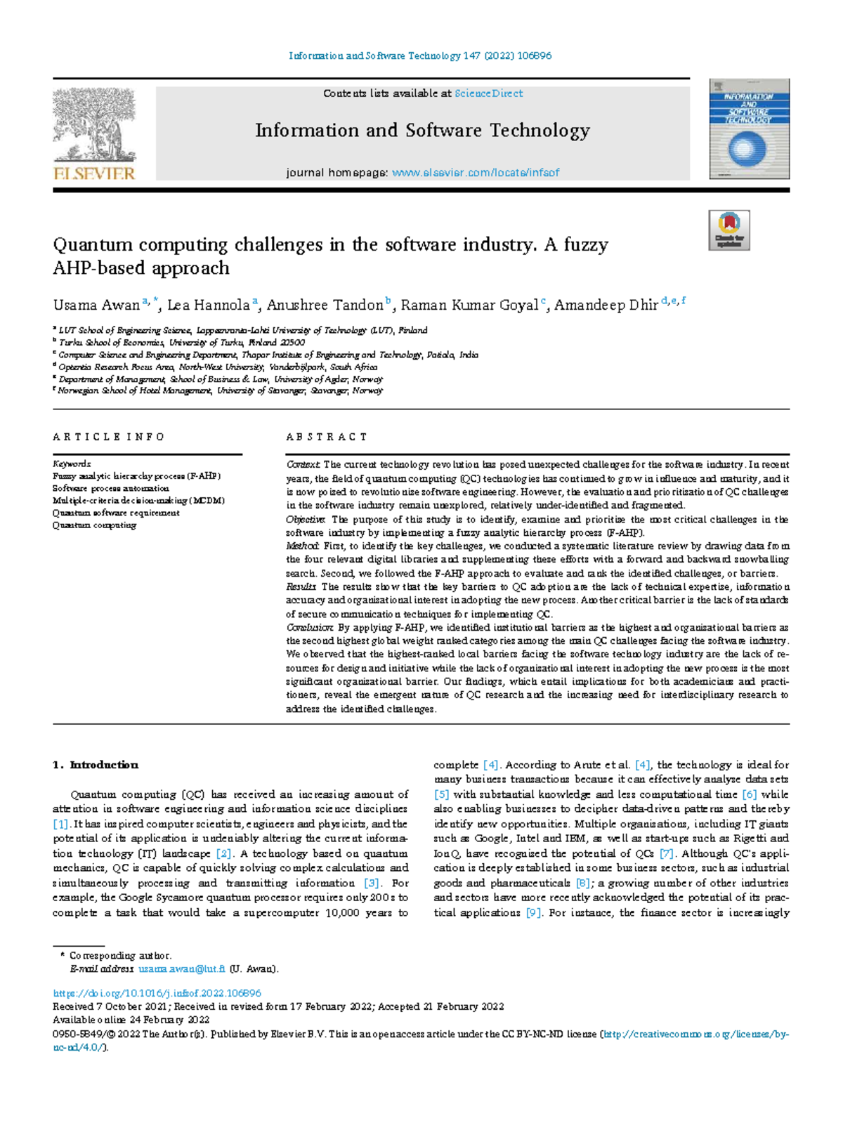 Quantum computing challenges in the software industry - Information and ...