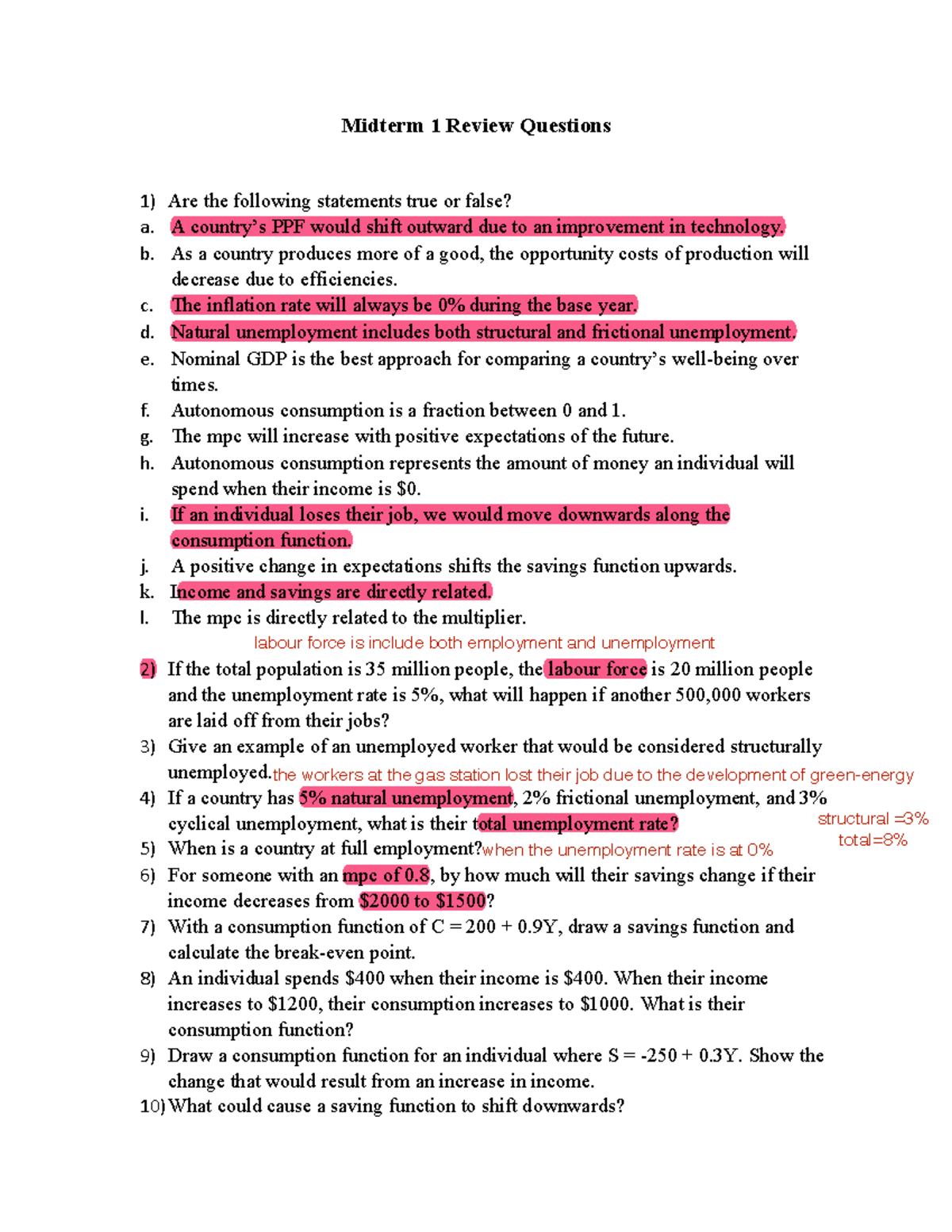 Midterm 1 Review Questions: Economics Concepts and Applications - Studocu