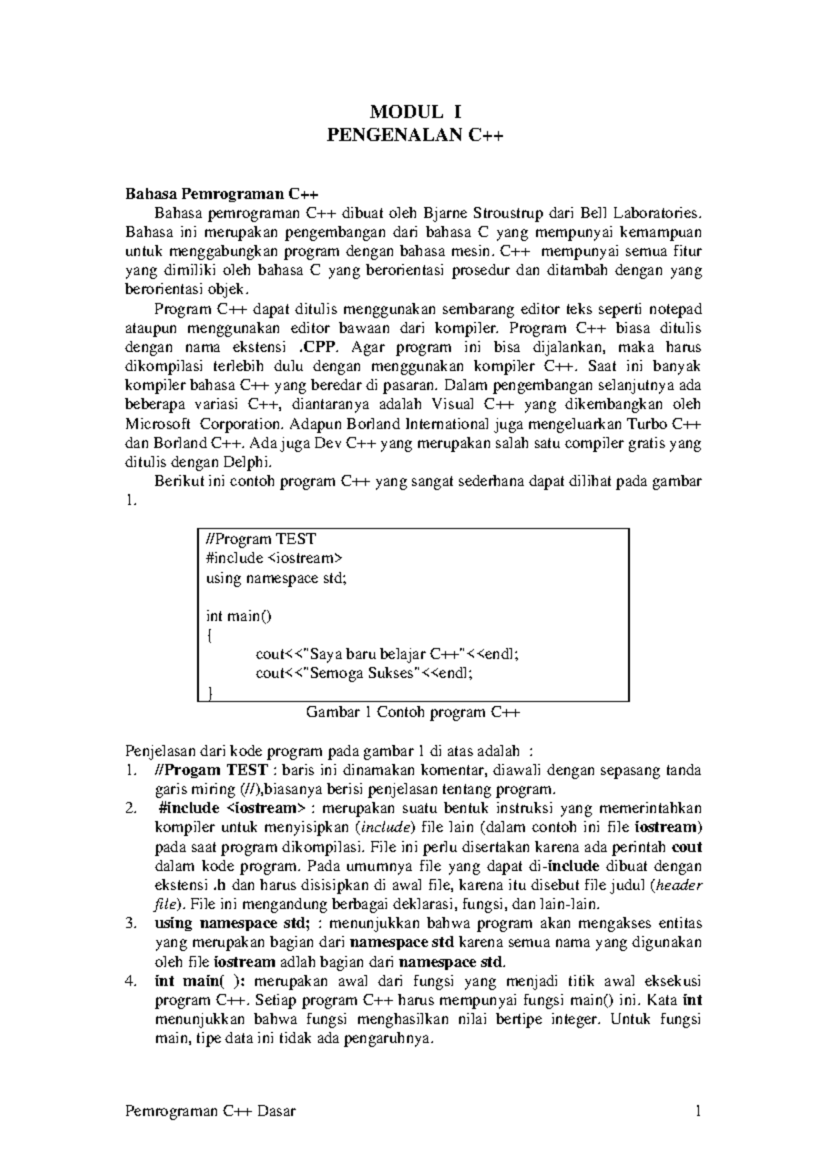Praktikum 1: Pengenalan Dasar C++ dan Contoh Program - Studocu