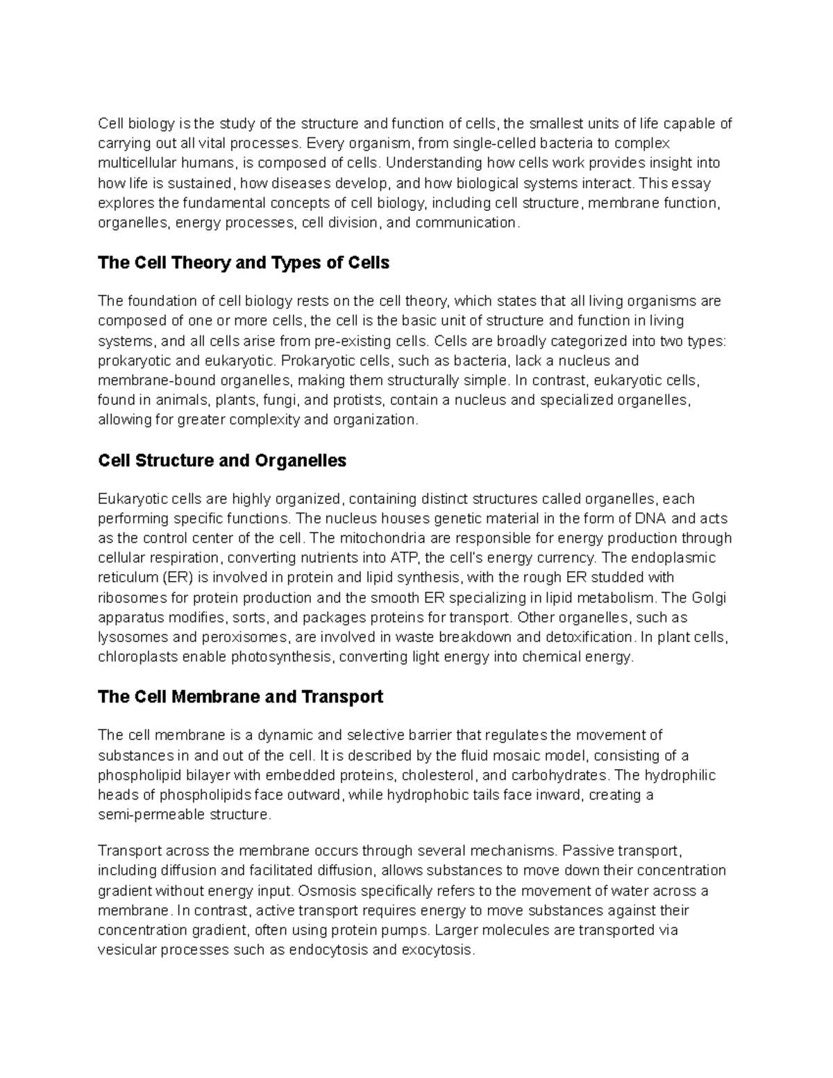 Bio 1140 Lecture Notes: Comprehensive Overview of Cell Biology Concepts ...