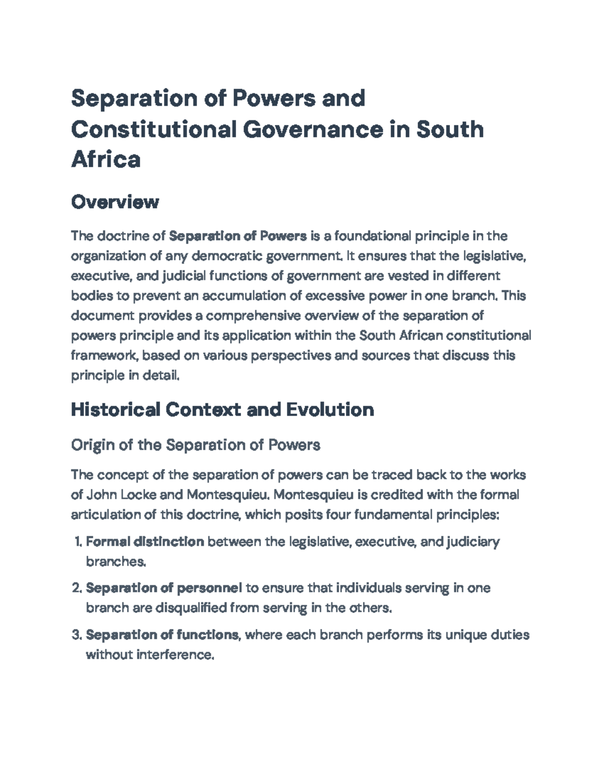 Separation of Powers and Constitutional Governance in South Africa ...