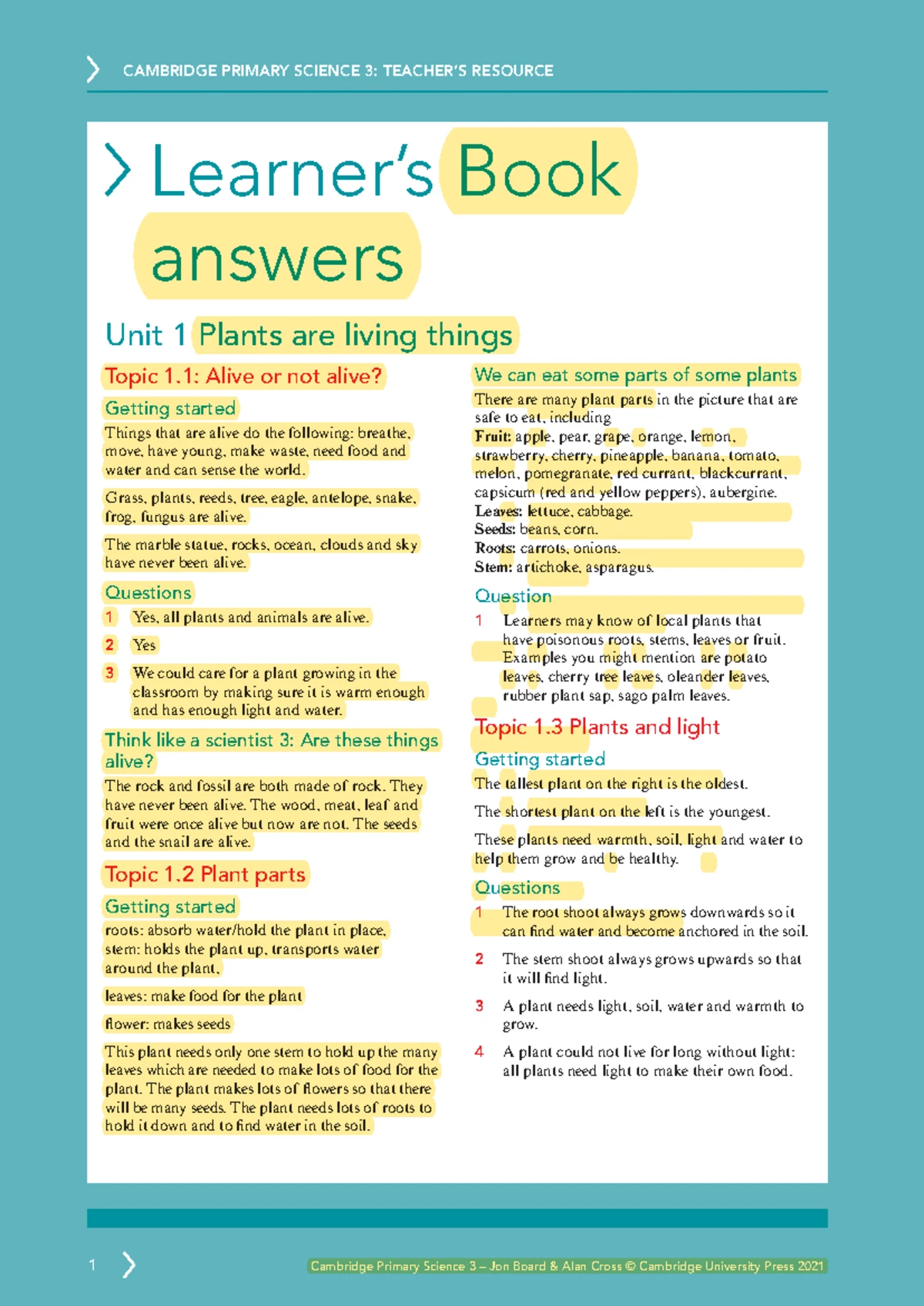 P Science 5 Learner's Book: Life Cycles of Flowering Plants Answers ...