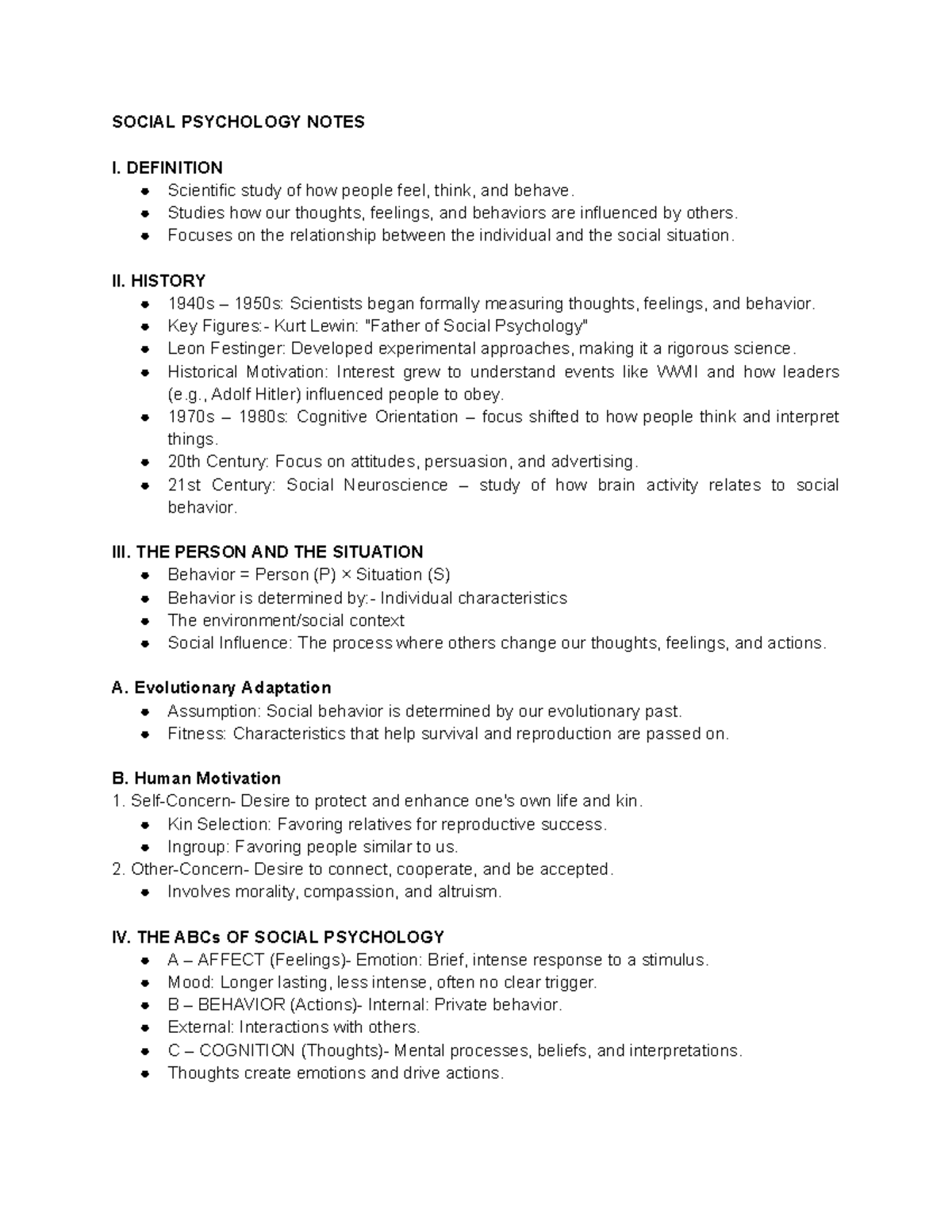 SOCIAL PSYCHOLOGY NOTES: Key Concepts and Historical Overview - Studocu